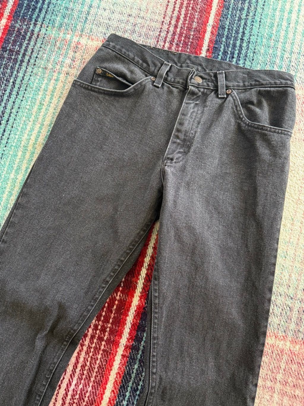 Lee × Vintage Vintage Lee Black Straight Leg Jeans 31x29 Size 31" - 2 Thumbnail