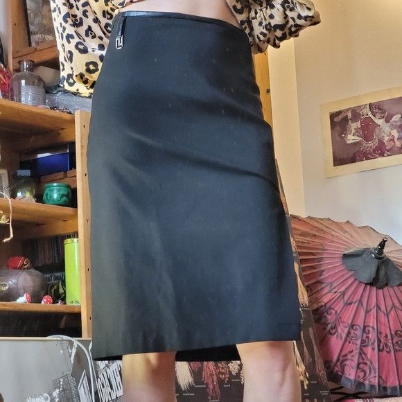 Sandro Sandro Vintage Black Pencil Orla Skirt Leather Polywool - 2 Size 26" / US 2 / IT 38 - 2 Thumbnail