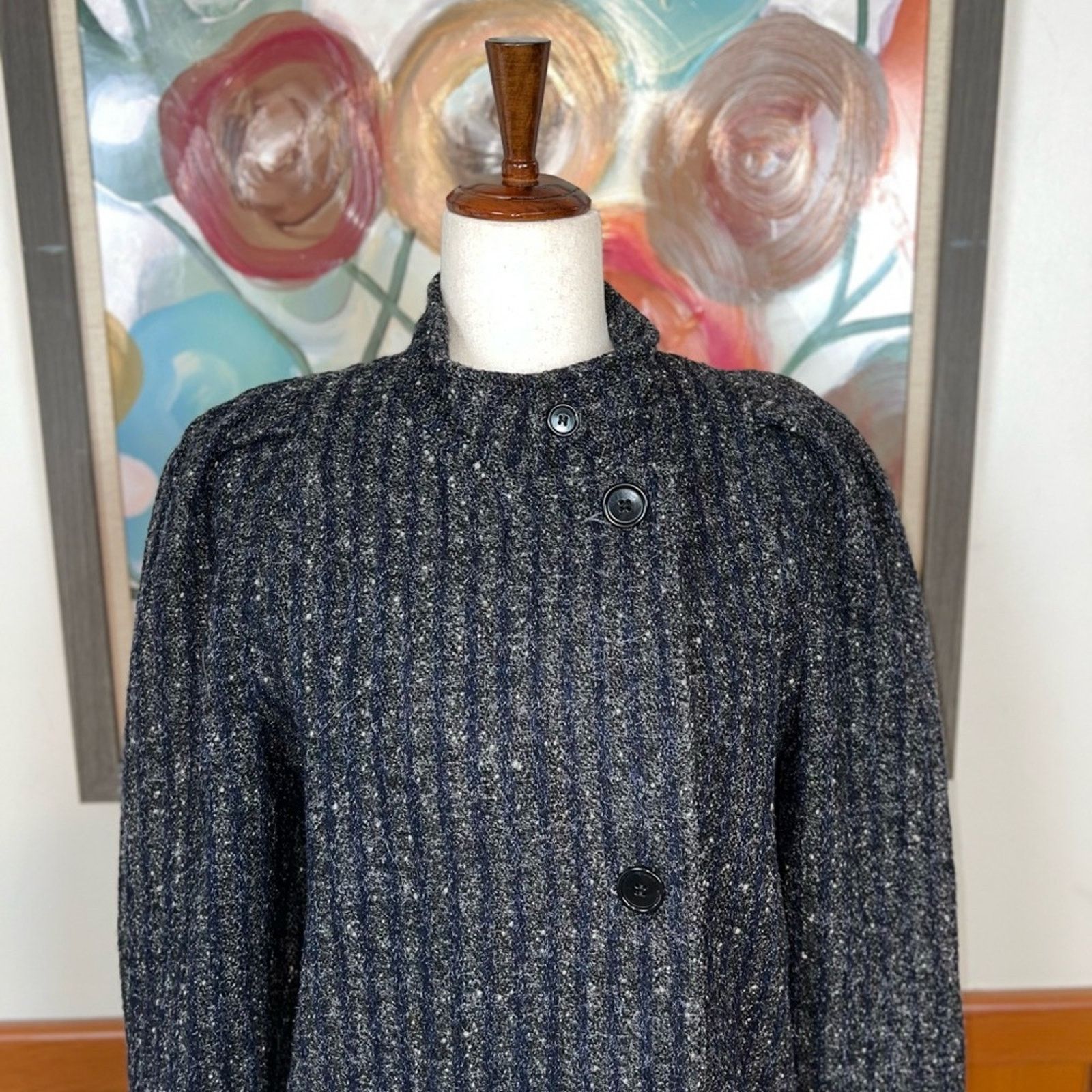 Vintage Darling Vintage 1980s New York Girl Striped Wool Tweed Coat! Size S / US 4 / IT 40 - 4 Thumbnail