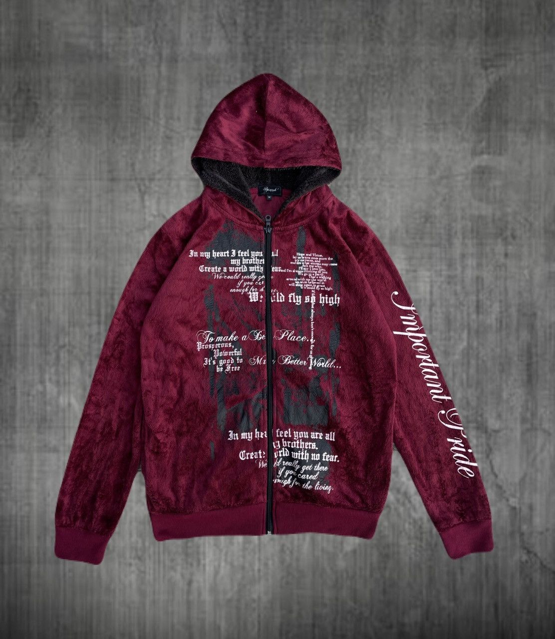 2000s Japanese archive Vkei Velour Poem Zip-Up Hoodie