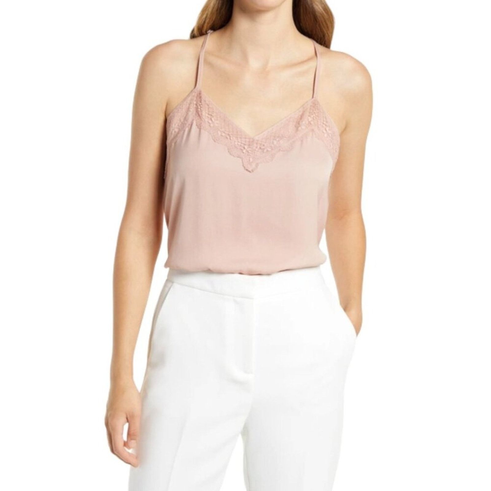 Other Halogen Lace Trim Racerback Cami Pink Sz Small NWOT $39 MSRP Size S / US 4 / IT 40 - 1 Thumbnail
