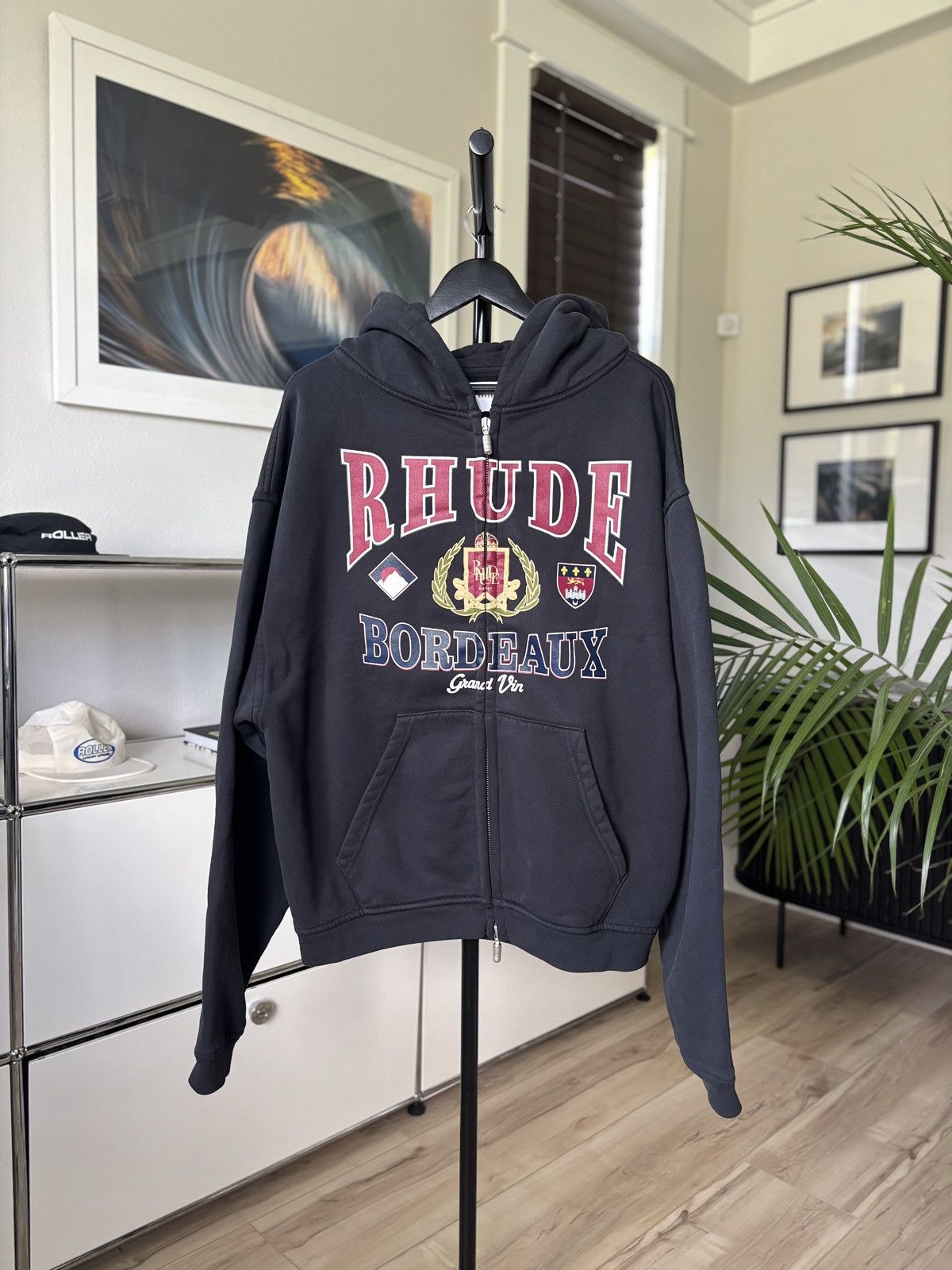 RHUDE PILL BORDEAUX ZIP COLLEGE HOODIE