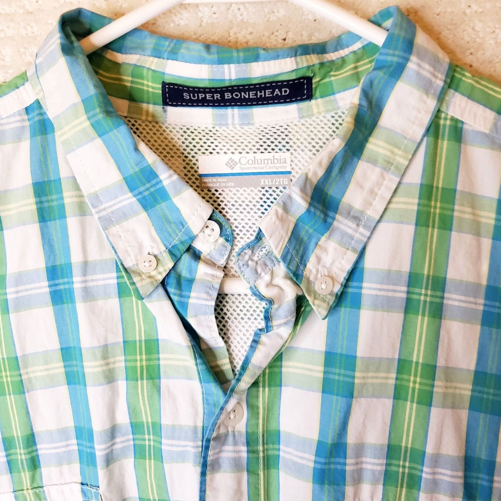 Vintage Columbia PFG Super Bonehead Fishing Shirt XXL Blue Green Plaid Short Sleeve Button-Up Mens 2XL Size US XXL / EU 58 / 5 - 6 Thumbnail