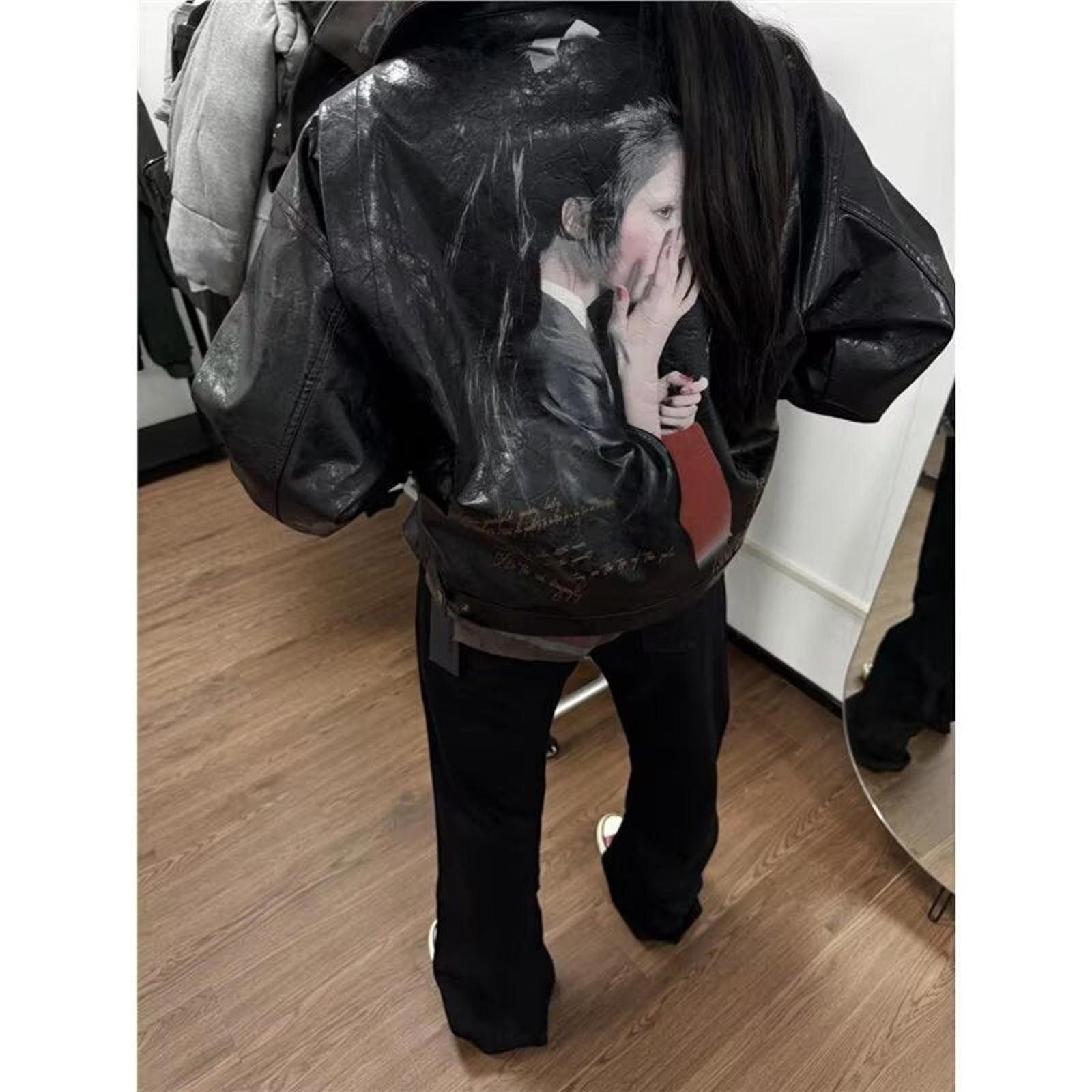 Japanese Brand Black Faux Leather Graphic Print Jacket, Relaxed Fit Size US M / EU 48-50 / 2 - 3 Thumbnail