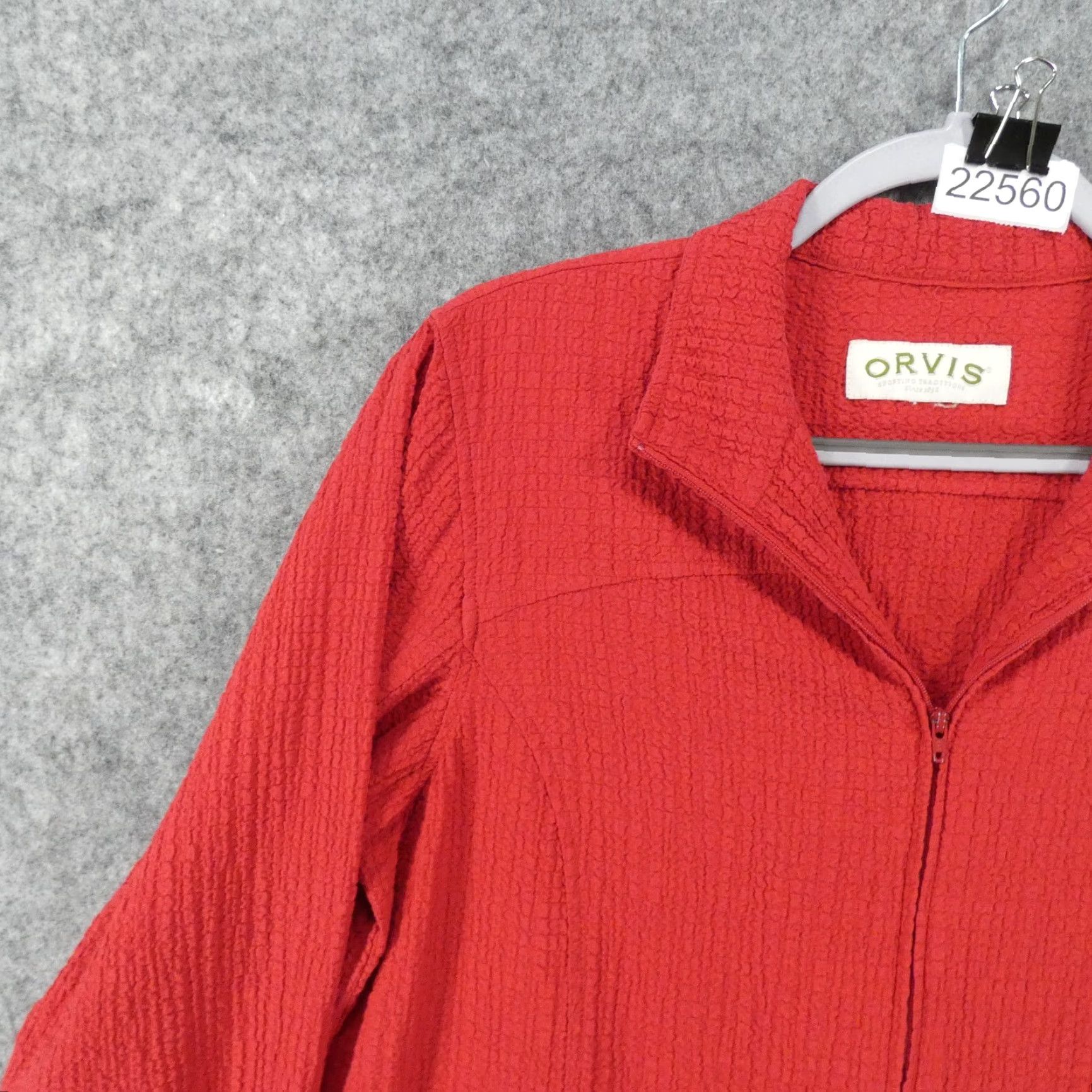 Orvis Orvis Blazer Womens Large Long Sleeve Zip Up Red Lightweight Rutched Size L / US 10 / IT 46 - 3 Thumbnail