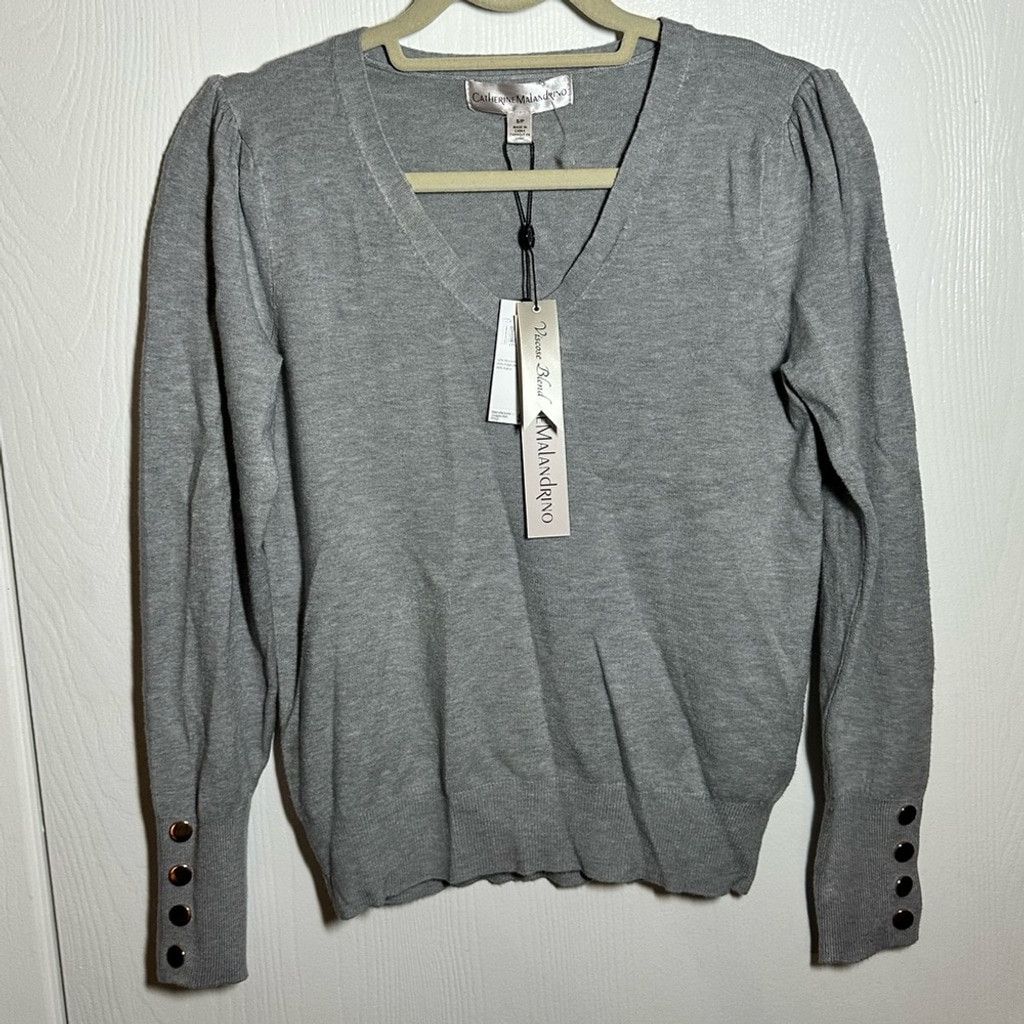 Other Catherine Malandrino Heather Gray V-neck Sweater Size S / US 4 / IT 40 - 1 Thumbnail