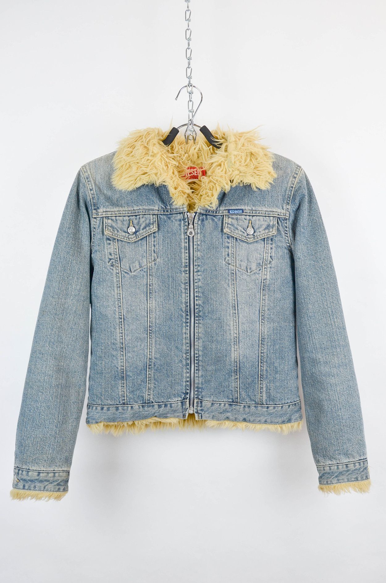 image of Diesel Vintage Denim Fur Faux Jacket in Blue, Women's (Size XL)