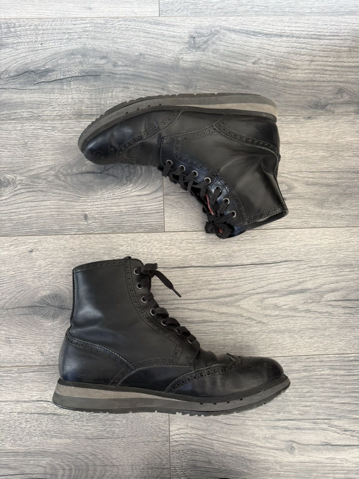 Prada Black Leather Lace-Up Boots with Chunky Sole Size US 9.5 / EU 42-43 - 3 Thumbnail