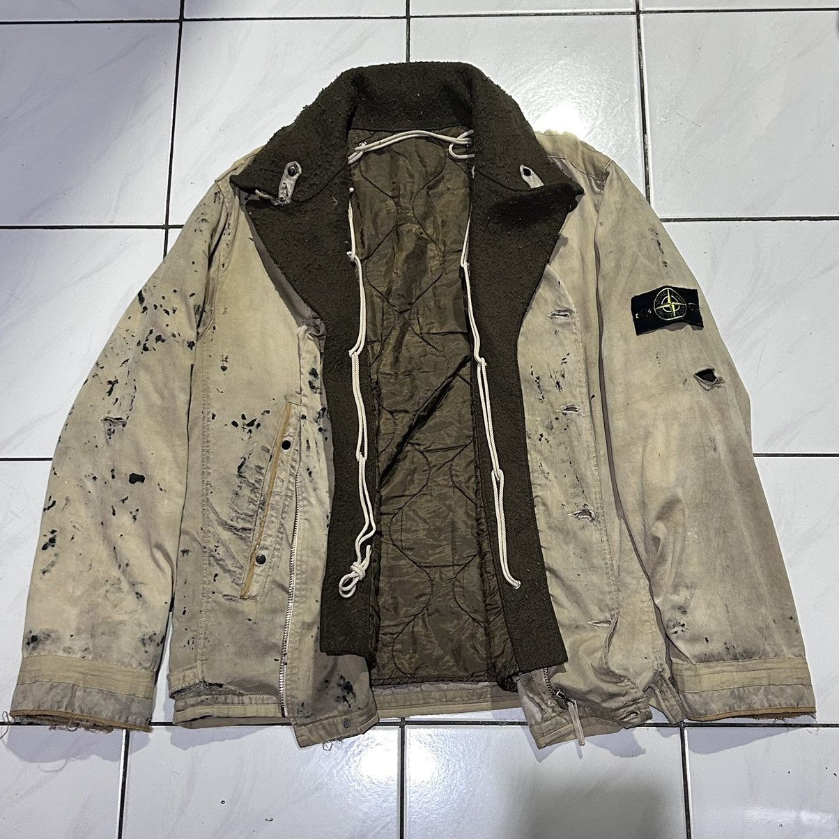 Massimo Osti × Stone Island × Vintage Destroyed worn Stone Island Raso Gommato vtg dutchrope liner Size US XXL / EU 58 / 5 - 3 Thumbnail