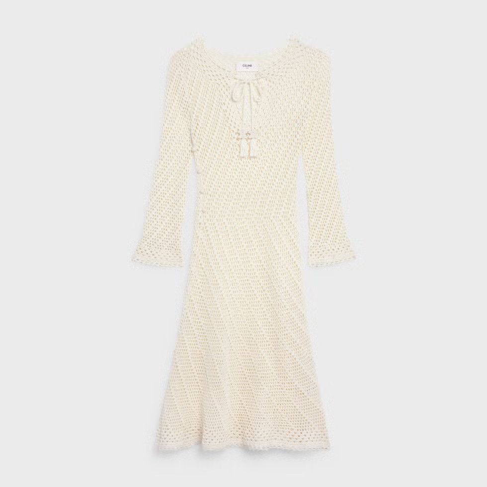 Celine o1w1db11124 Long Crocheted Cotton Dress in Ivory Size XS / US 0-2 / IT 36-38 - 1 Preview