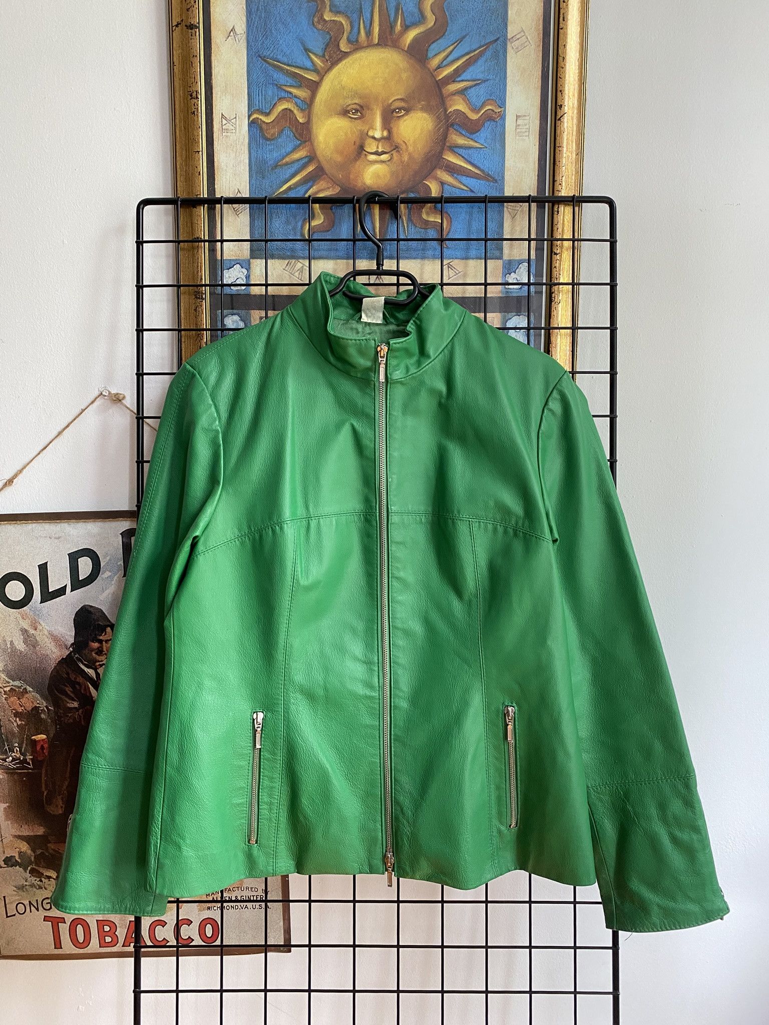 Leather vintage green genuine leather jacket vetements moto Size L / US 10 / IT 46 - 6 Thumbnail