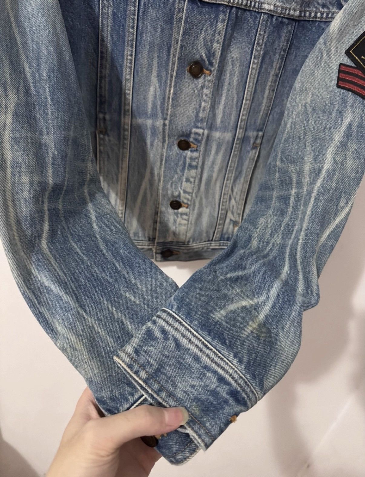 Saint Laurent Paris SLP) 16FW Light Blue Wave Gradient Medallion Denim Jacket Size US S / EU 44-46 / 1 - 4 Thumbnail