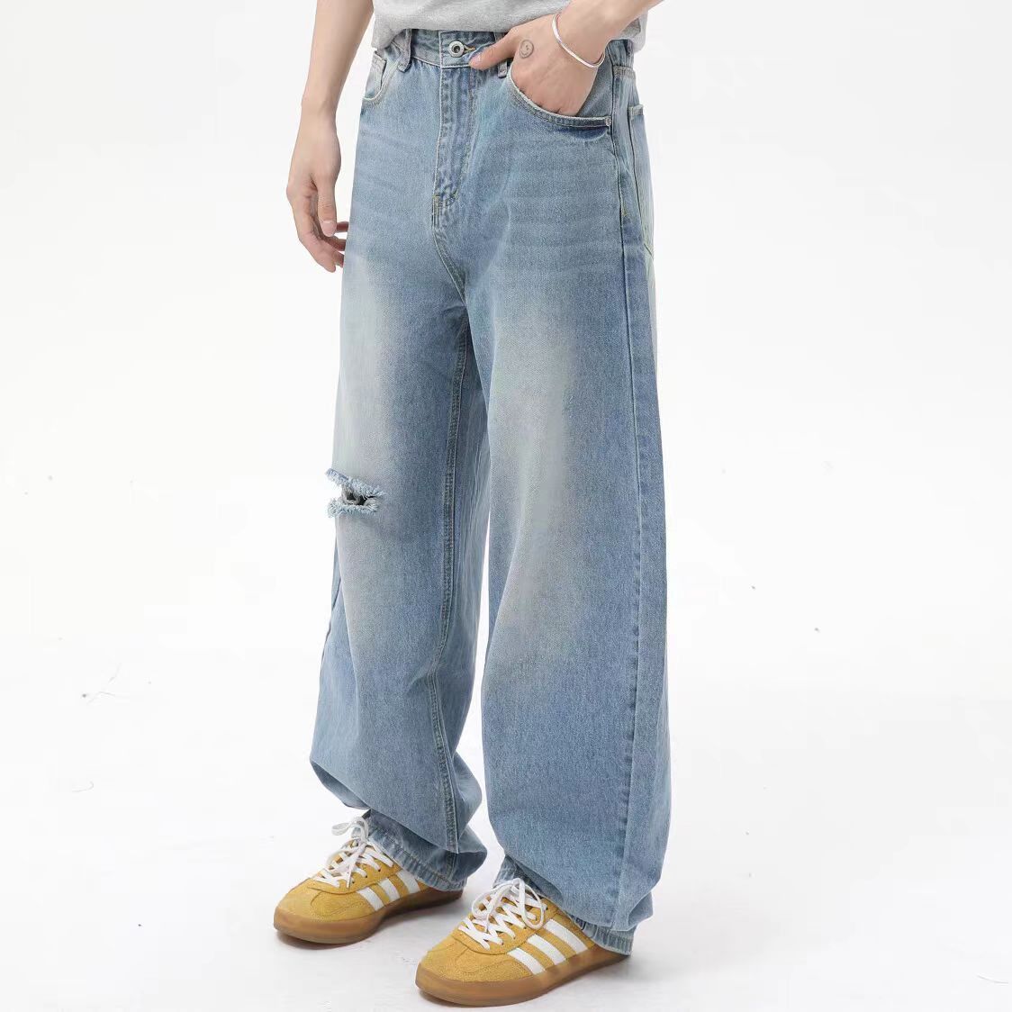 Jean Blue loose-fit distressed street jeans Size US 30 / EU 46 - 1 Thumbnail