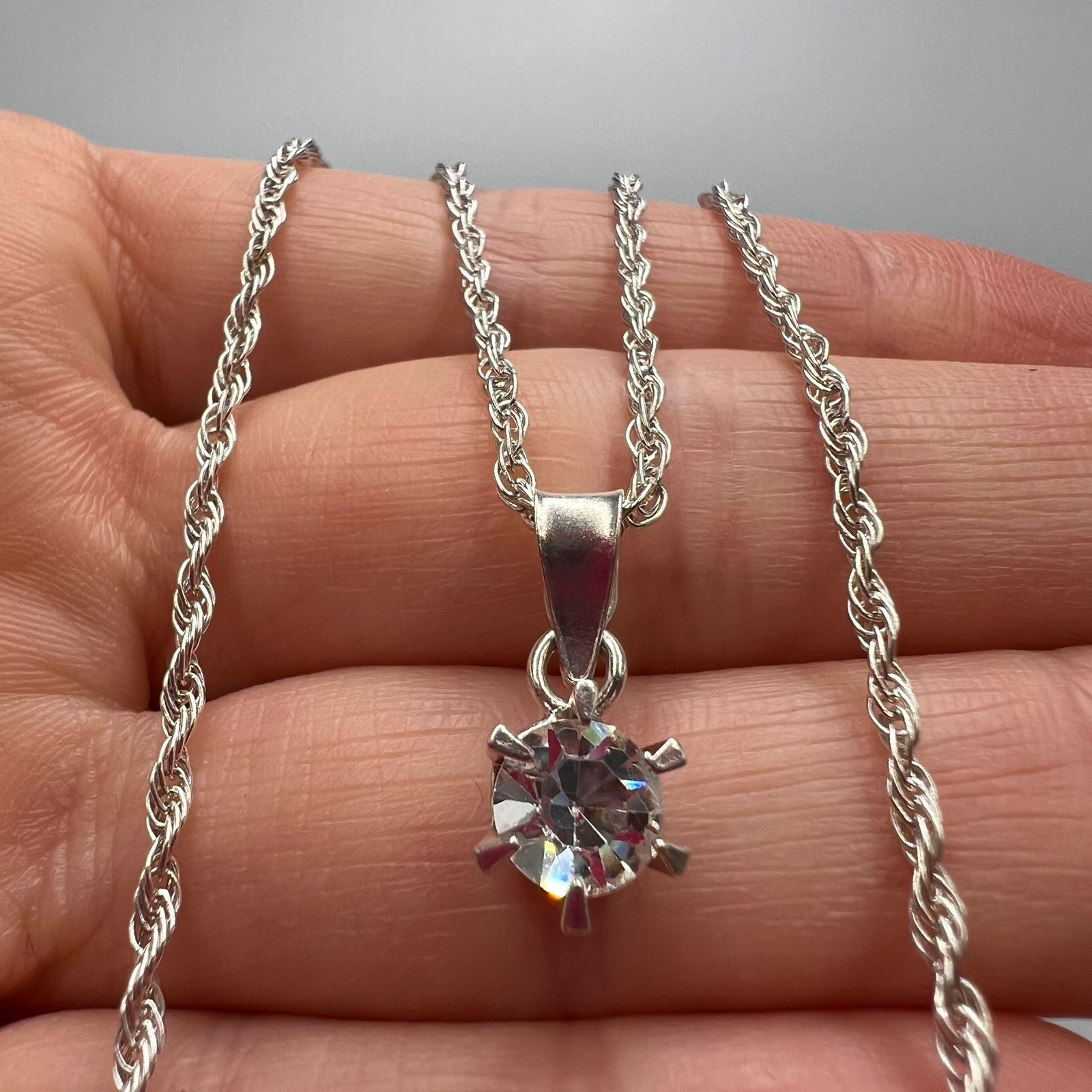 Sterling Silver Sterling Silver 925 Solitaire Cubic Zirconia Necklace Size ONE SIZE - 3 Thumbnail