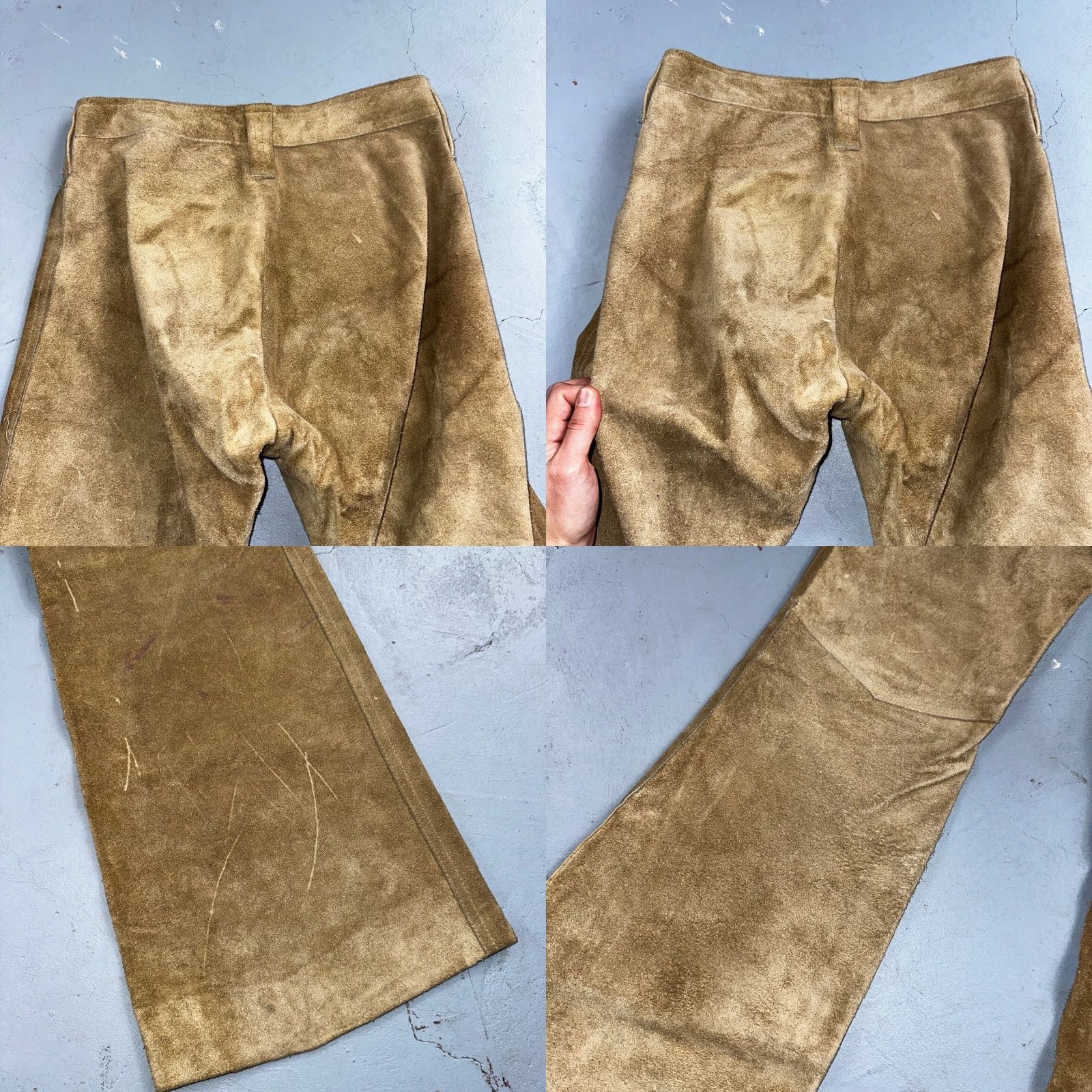 VINTAGE 1960s Leather Pants 28 Wide Leg Brown Rockabilly 60s Cowboy Suede 27x30