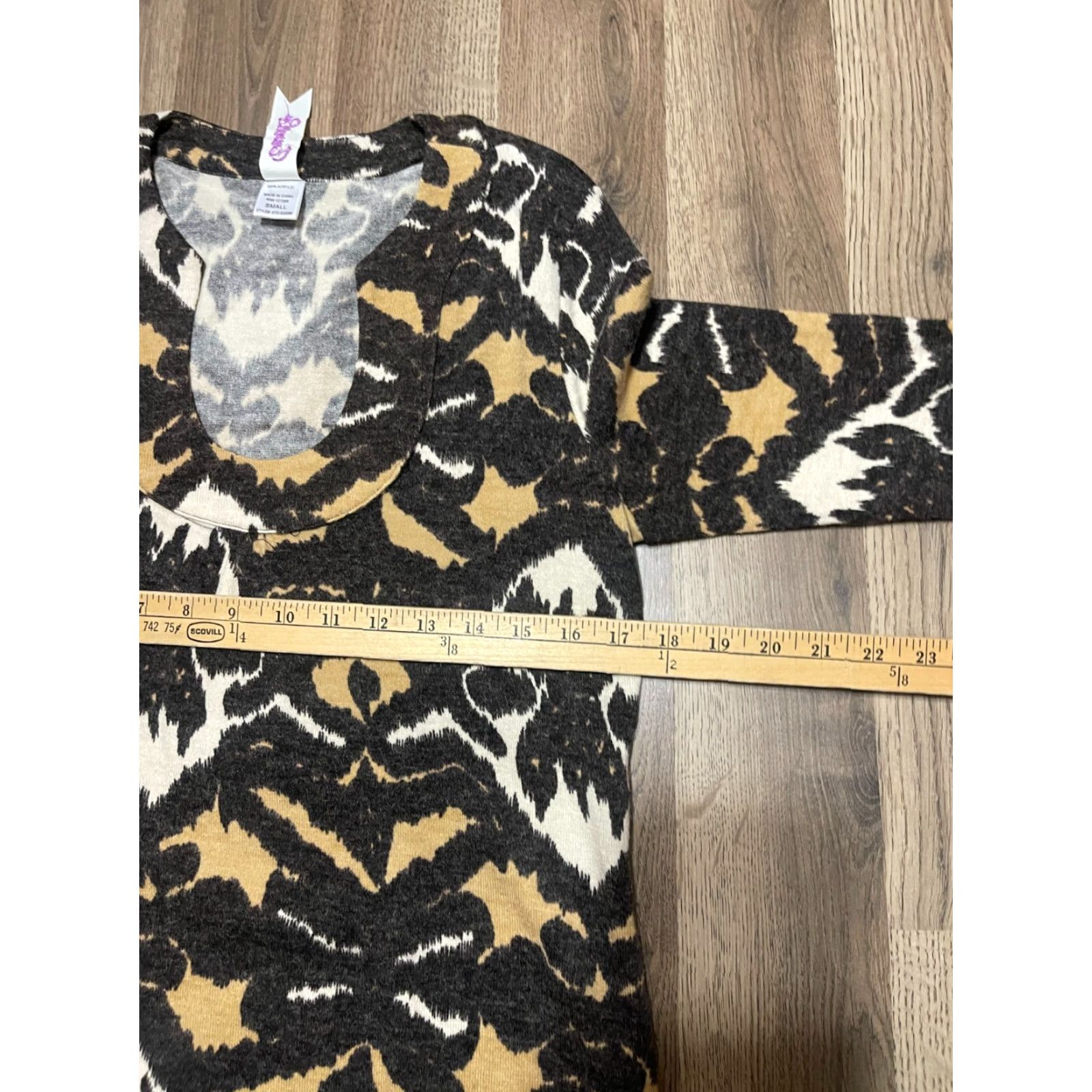 Vintage Emmelee Shirt, Women’s Size Small, V-Neck, Long Sleeve, Brown Black White, Casual, Shirt, Womens Size S / US 4 / IT 40 - 5 Thumbnail