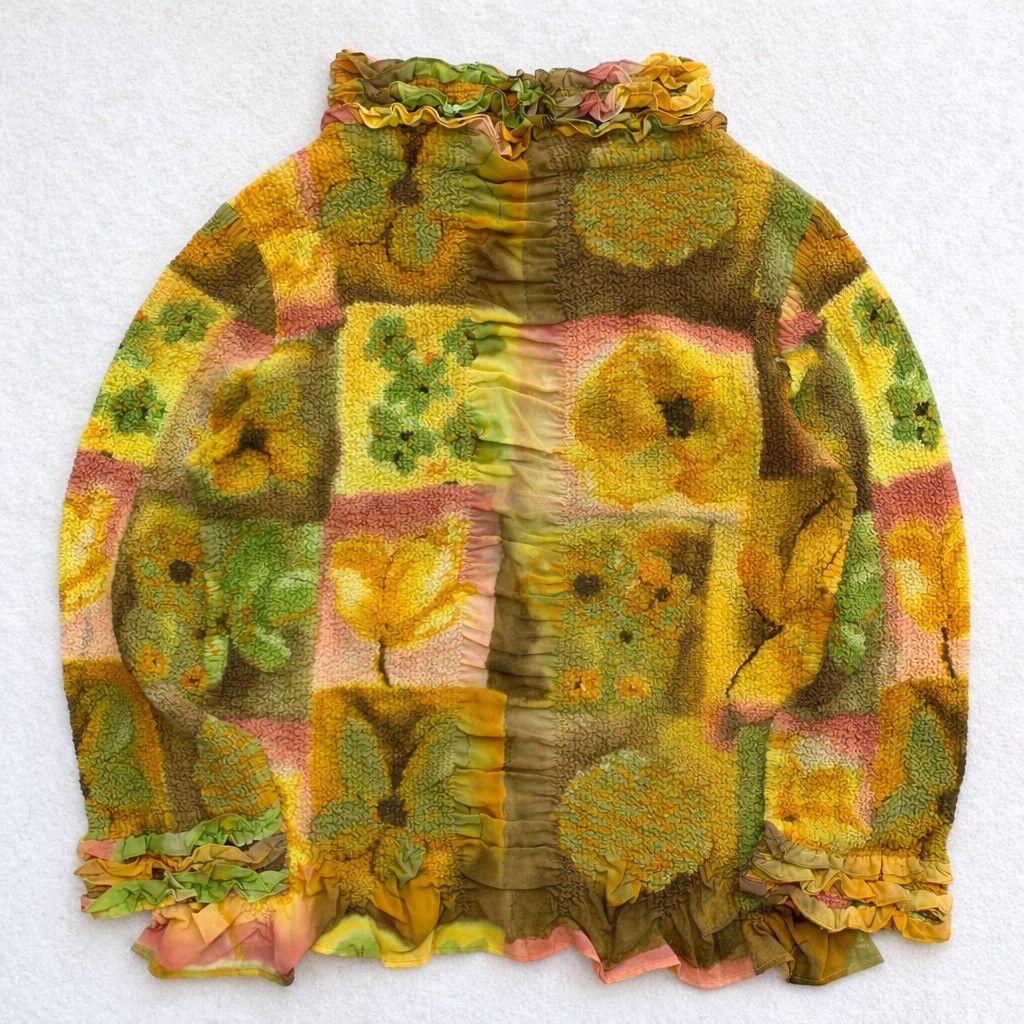 1990s Peplum By Yoshiki Hishinuma Floral Ruffled Pleated Top