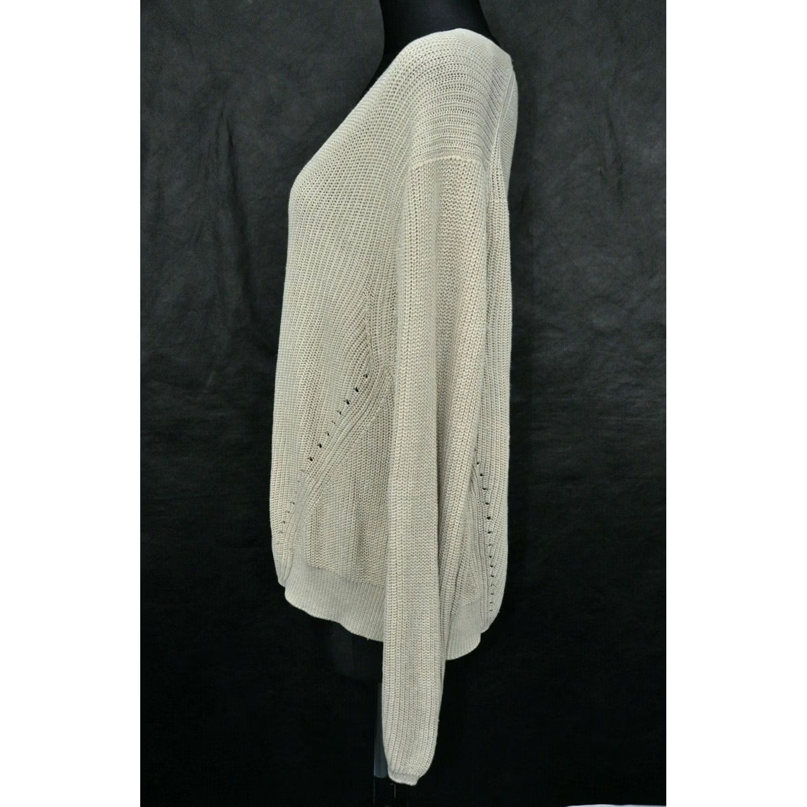 Acne Studios ACNE STUDIOS DEBORAH CHUNKY OVERSIZED LINEN SWEATER M Beige Womens Pullover Long Sleeve V-Neck Size M Size M / US 6-8 / IT 42-44 - 4 Thumbnail