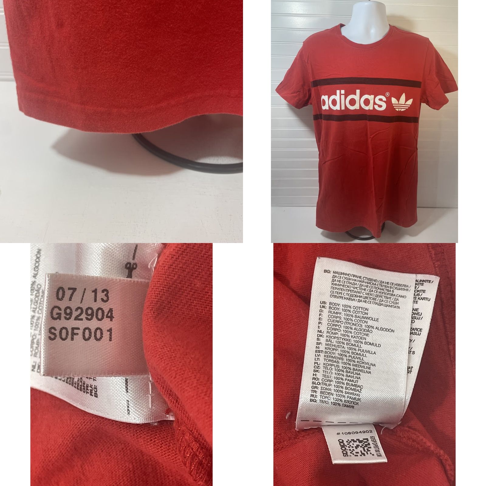 Adidas Adidas Shirt Men L Red Crew Neck Short Sleeve Logo Spell out Trefoil Size US L / EU 52-54 / 3 - 9 Thumbnail