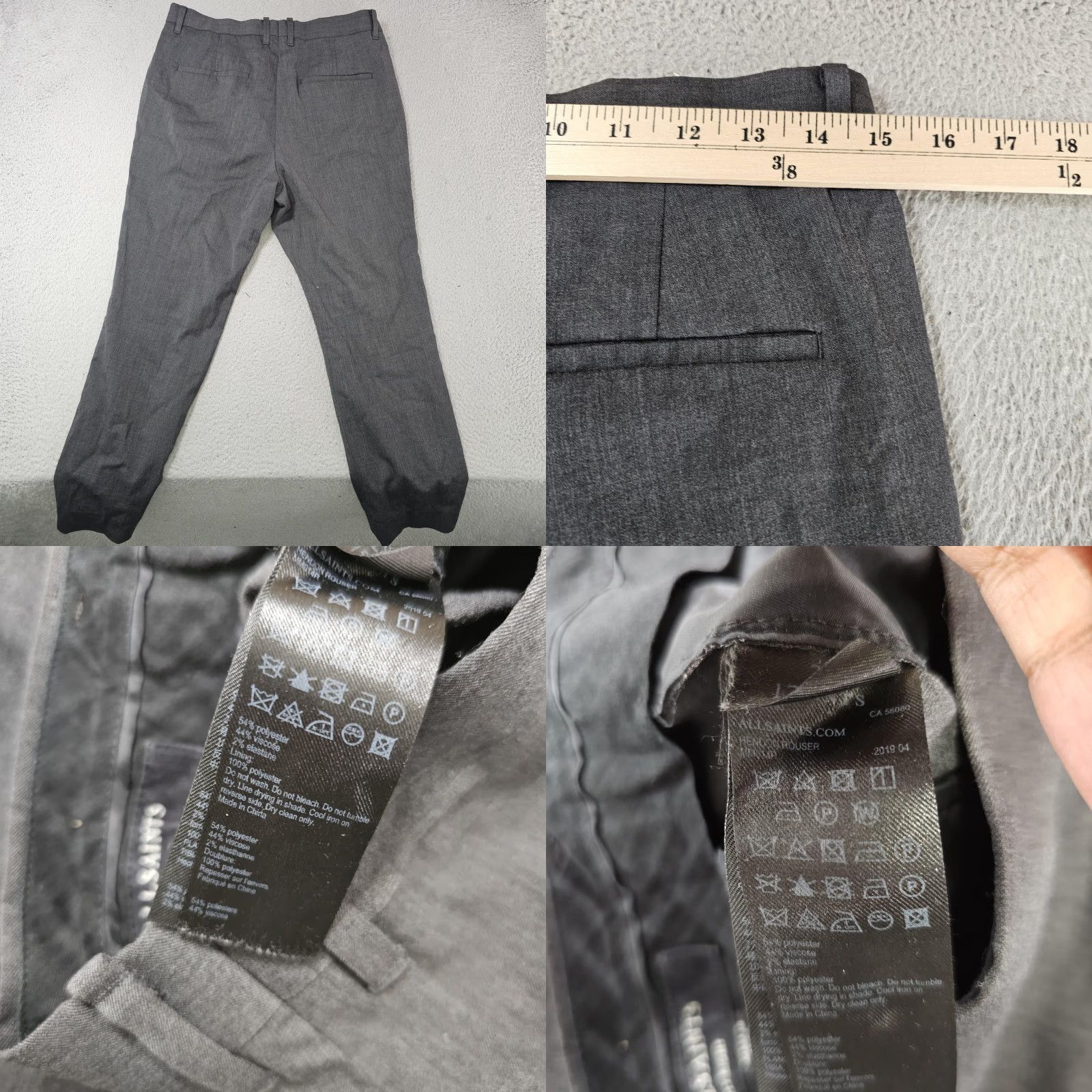 Allsaints AllSaints Heliot Trouser Dress Pants Mens 30x25 Gray Slim Fit Stretch Business Fractioned Front Flat Front Pockets Tapered Leg Size US 30 / EU 46 - 8 Thumbnail