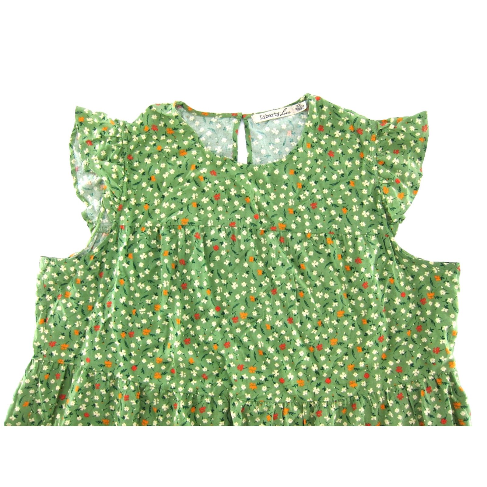 Vintage Liberty Love 100% Rayon Green Red Orange Floral Cap Sleeve Smock Sun Dress 3XL Size XXL / US 16-18 / IT 52-54 - 4 Thumbnail