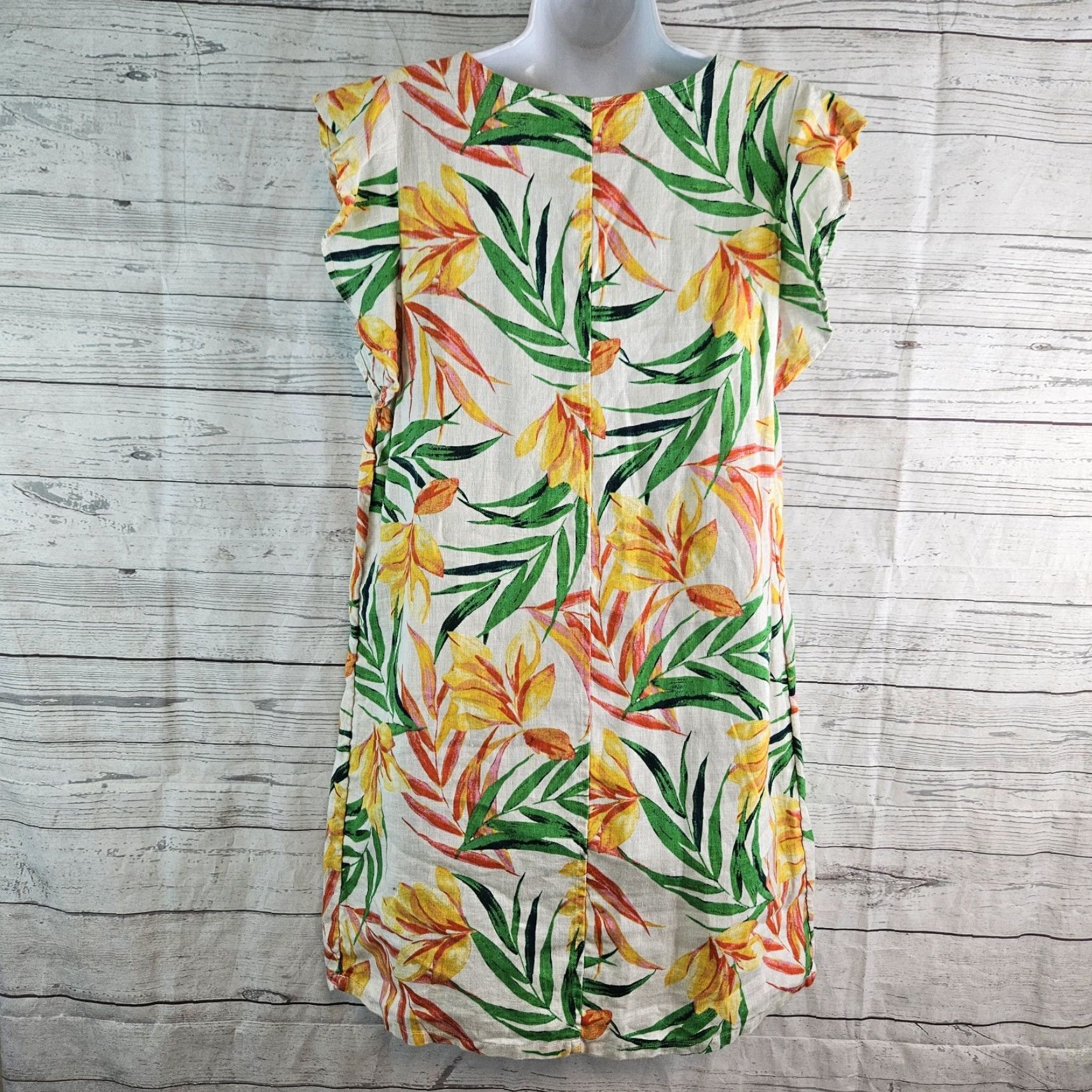 Nicole Miller Nicole Miller Womens Linen Dress Sz Medium Green Yellow Leaf Print V-Neck Dress Size M / US 6-8 / IT 42-44 - 3 Thumbnail