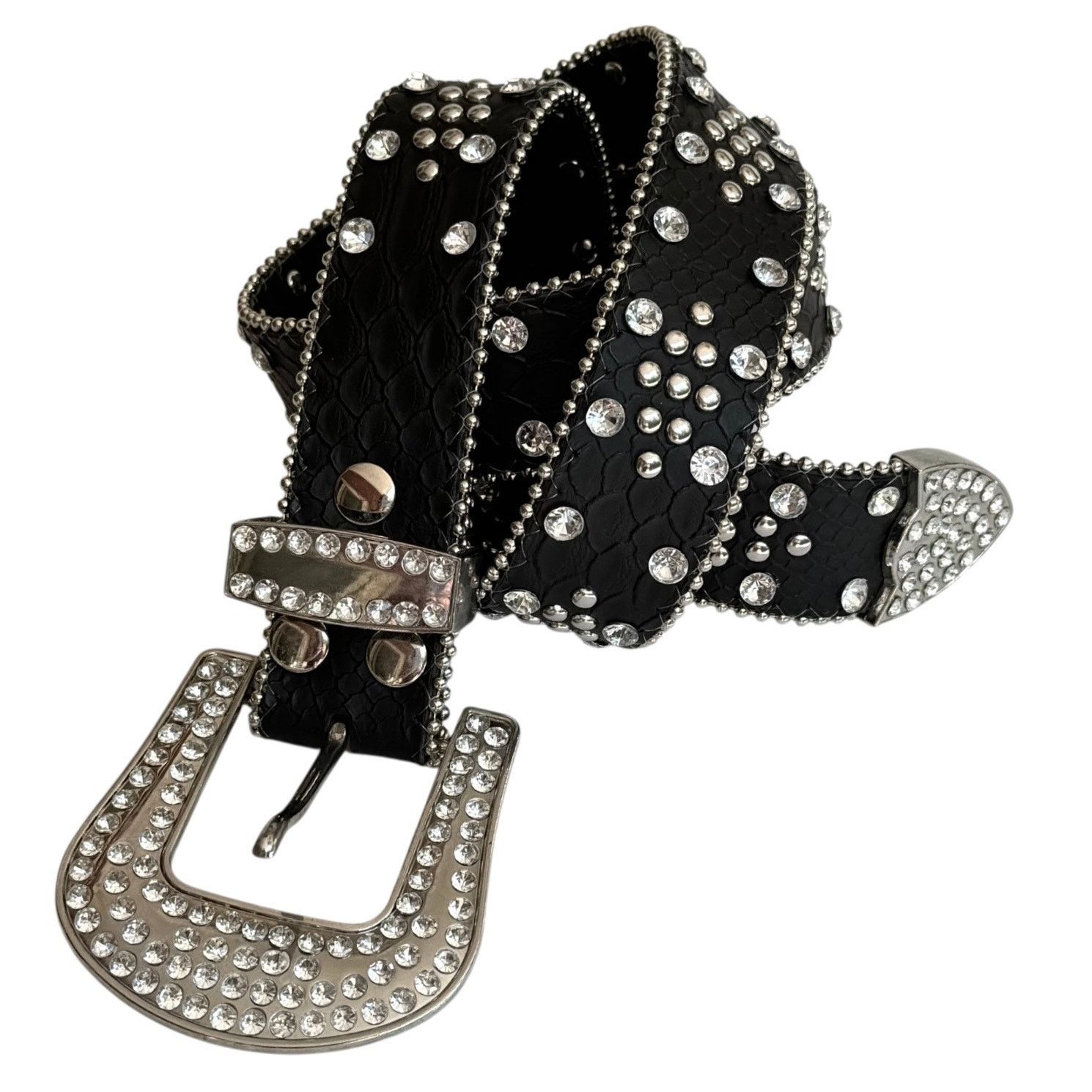 Vintage Unisex Black Leather Western Country Braided Whipstitch Band Skinny Belt Buy Black Braided Western Belt With Antique Gold Buckle - Capo main image 2