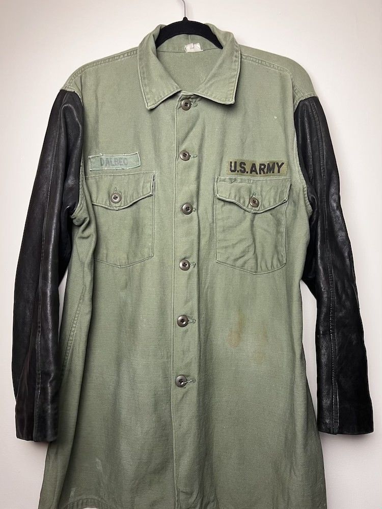 Vintage Vintage 60's-70's US Army Shirt Jacket w Leather Sleeves Size US S / EU 44-46 / 1 - 4 Thumbnail