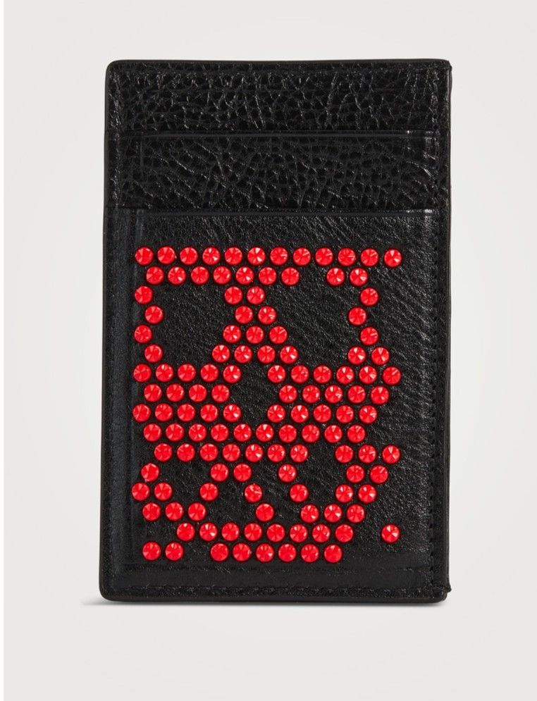 image of Alexander Mcqueen Leather Studded Card Case - Unisex in Black/Red, Men's