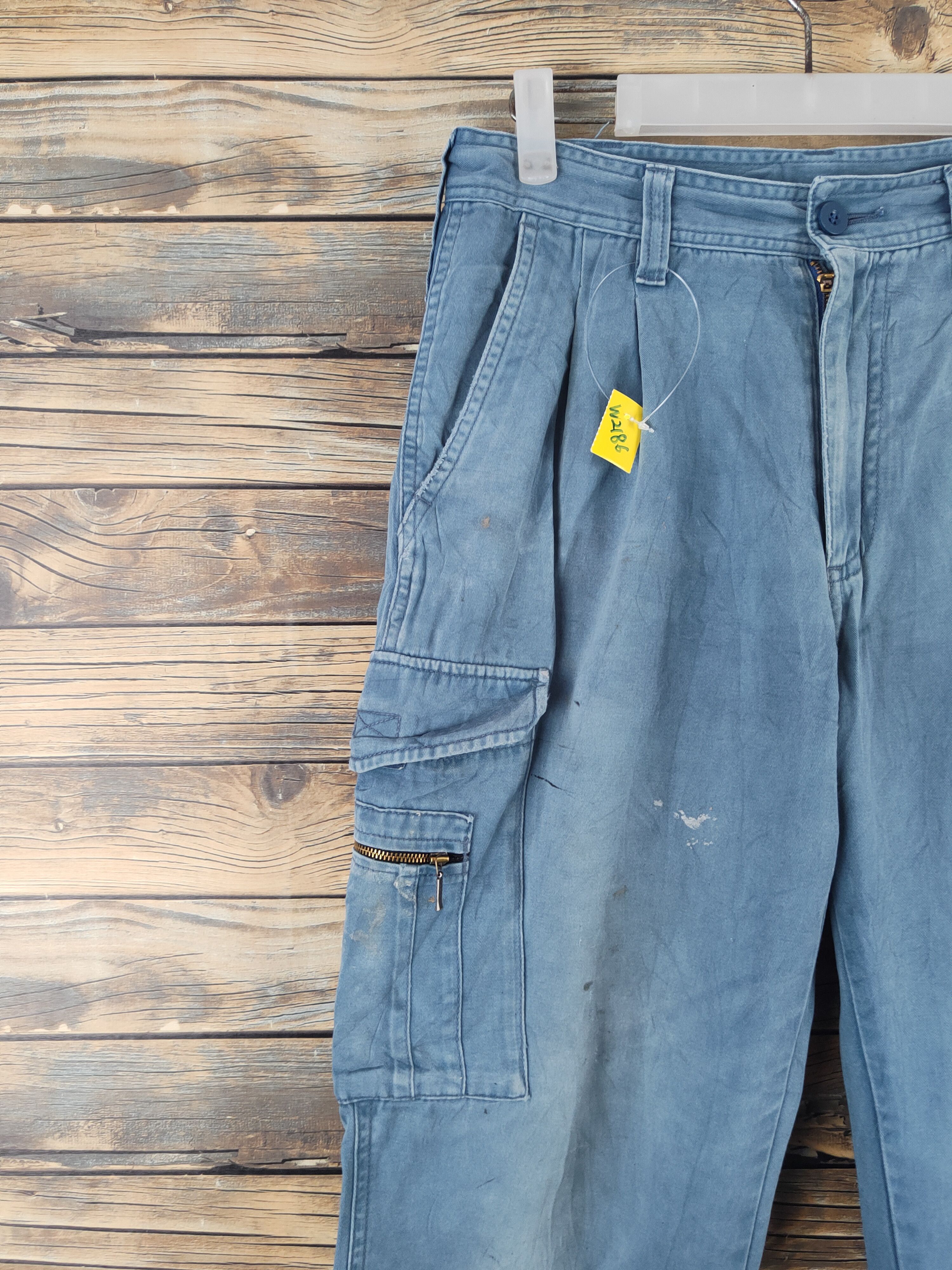 Japanese Brand N evolutions Blue Faded Multipocket Cargo Pants #W2186 Size US 30 / EU 46 - 3 Thumbnail