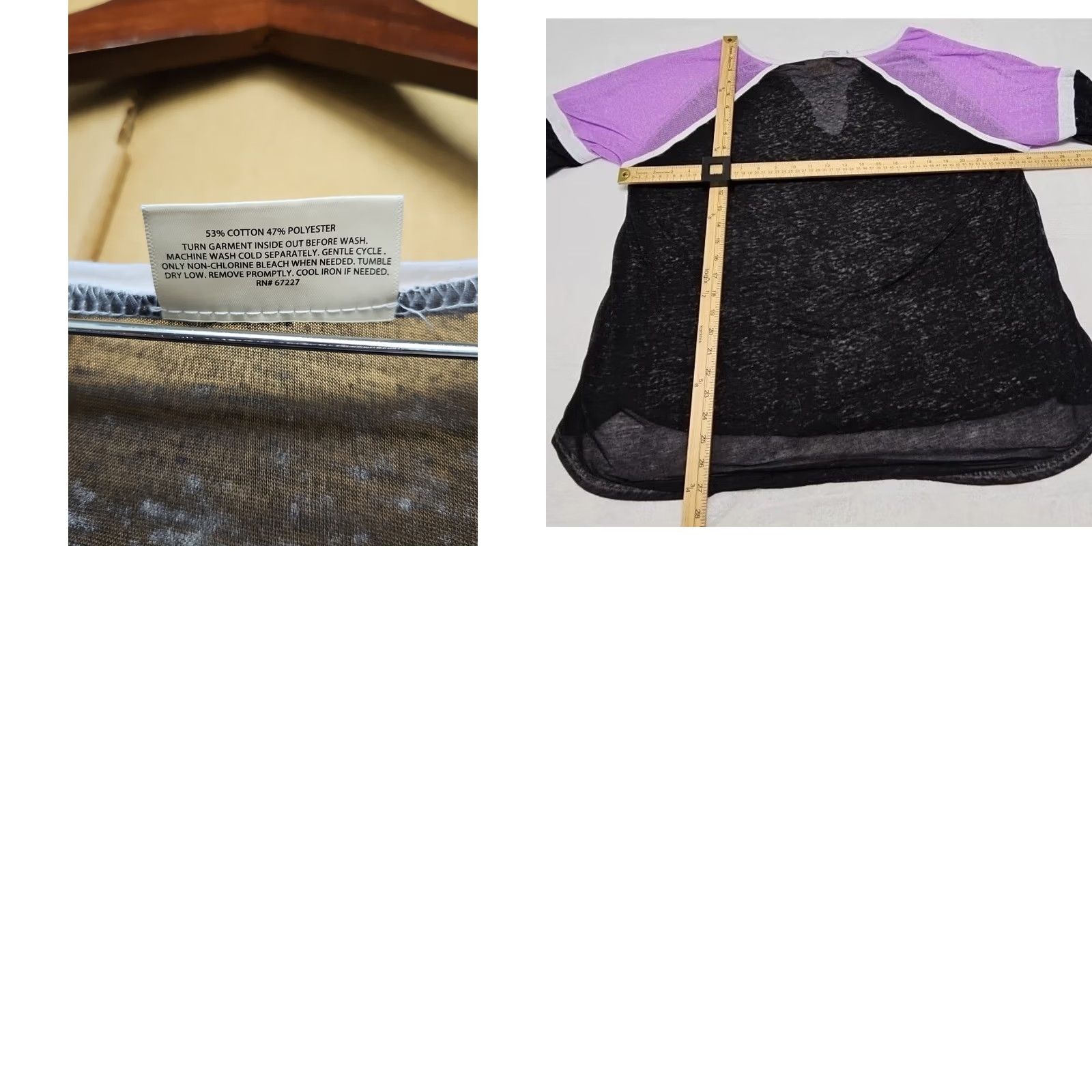 Vintage Bobbie Brooks Women's 2X Black Purple Sheer Lace Up Raglan Top Long Sleeve Size XXL / US 16-18 / IT 52-54 - 8 Thumbnail