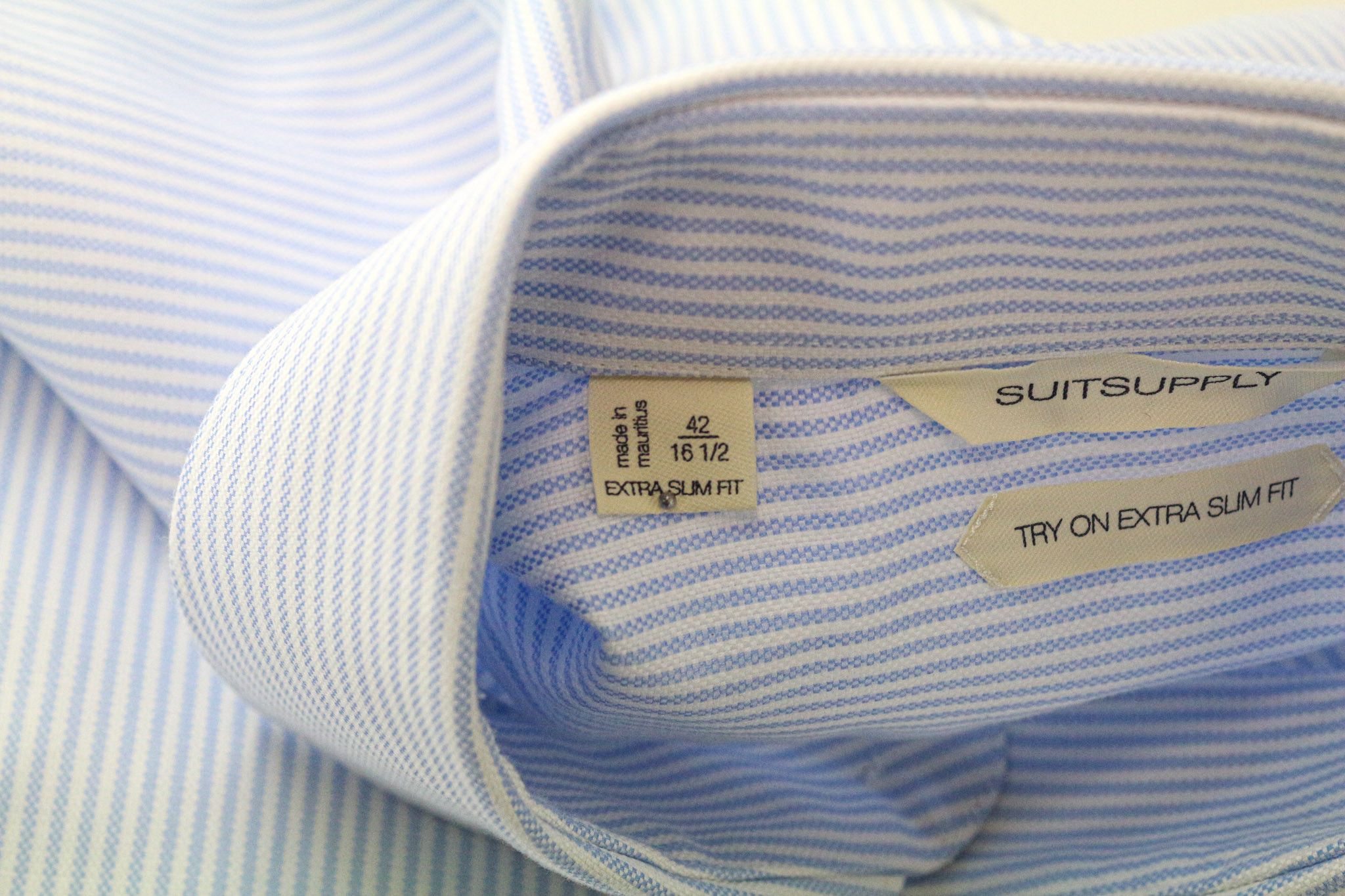 Suitsupply 42/16 1/2 Extra Slim Blue Cotton Striped Shirt 77023 Size 42R - 5 Thumbnail