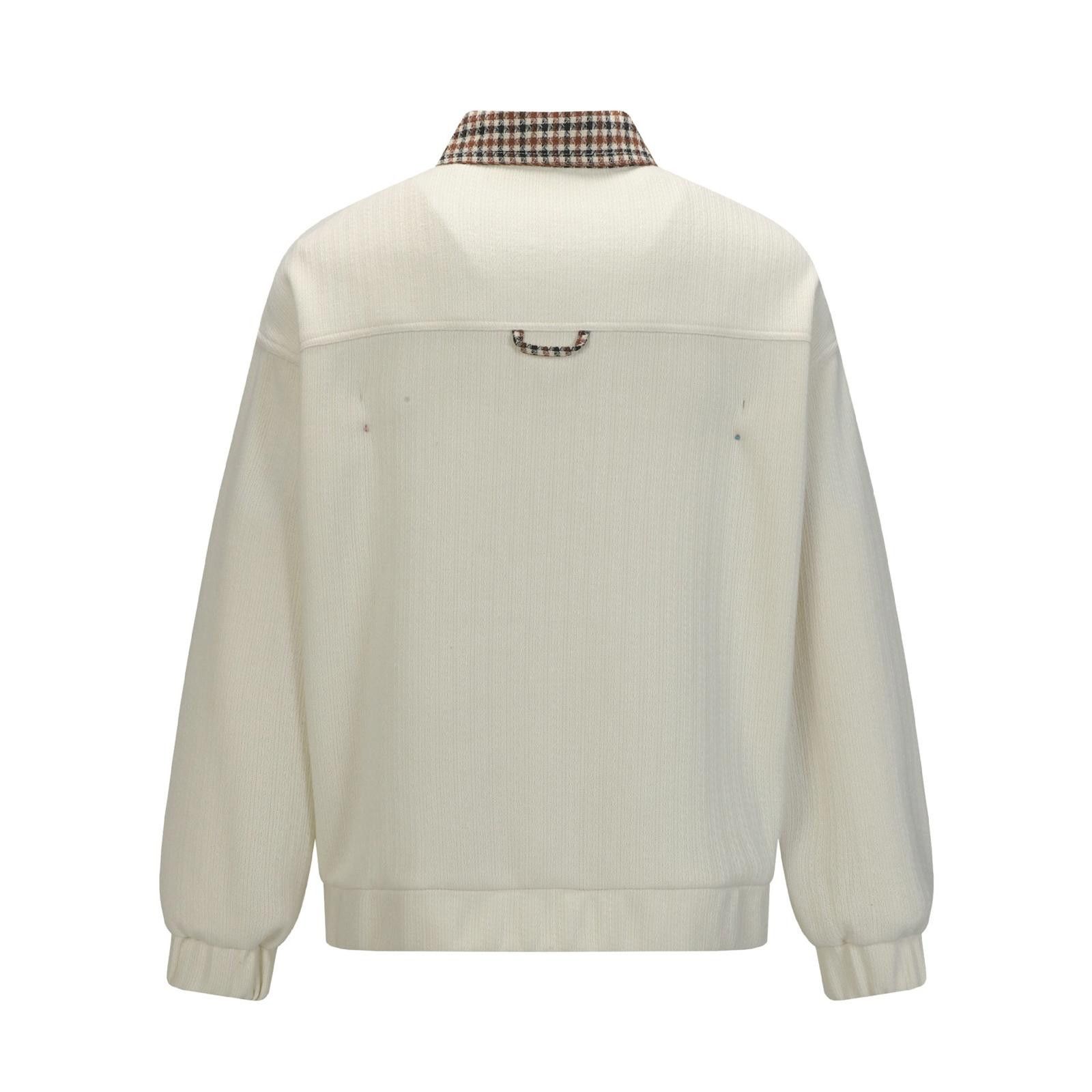 Japanese Brand Cream Pullover Sweatshirt with Checked Collar Detail Size US M / EU 48-50 / 2 - 2 Thumbnail