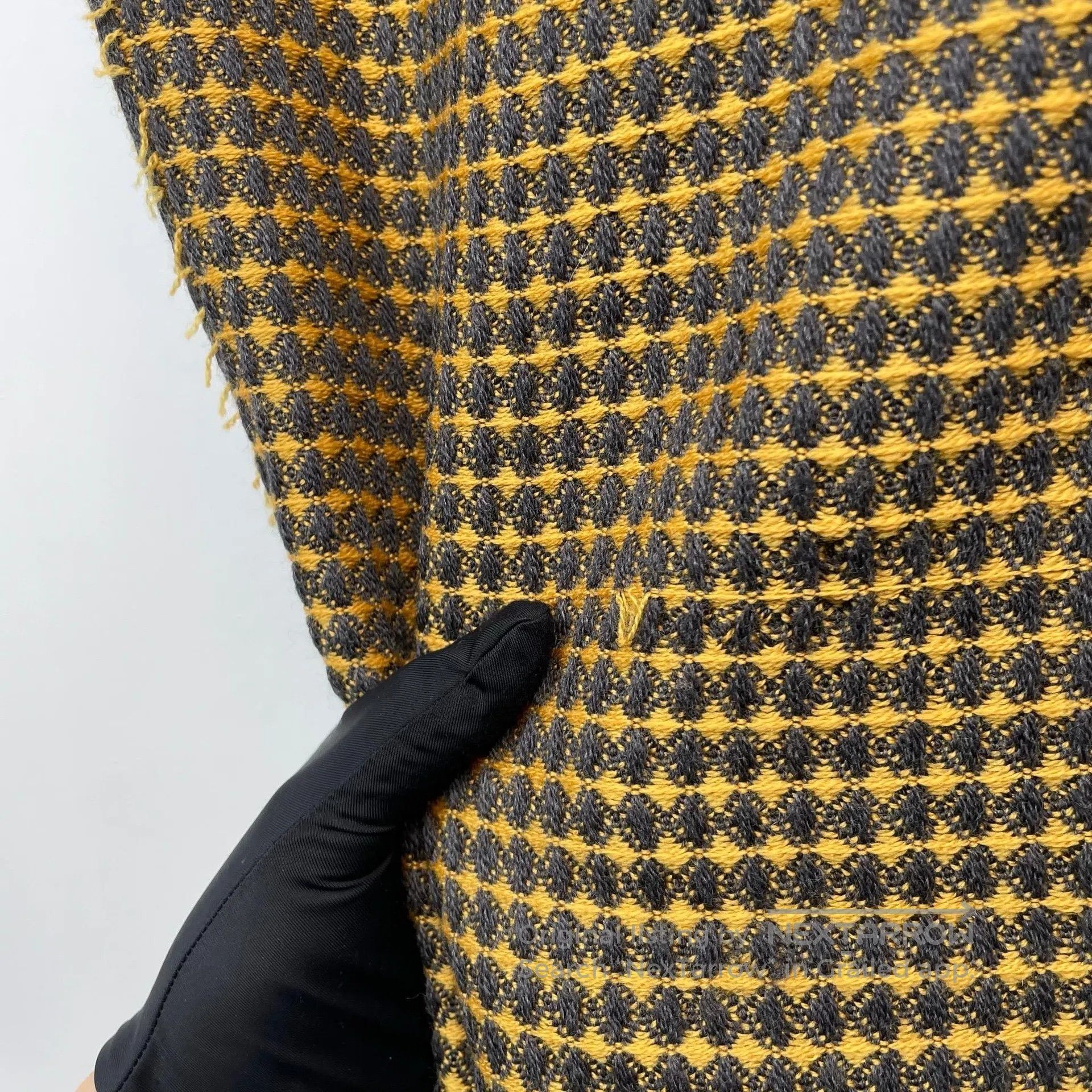 Versace Versace Yellow Plaid Pattern Embroidered Cashmere Scarf| Size ONE SIZE - 4 Thumbnail