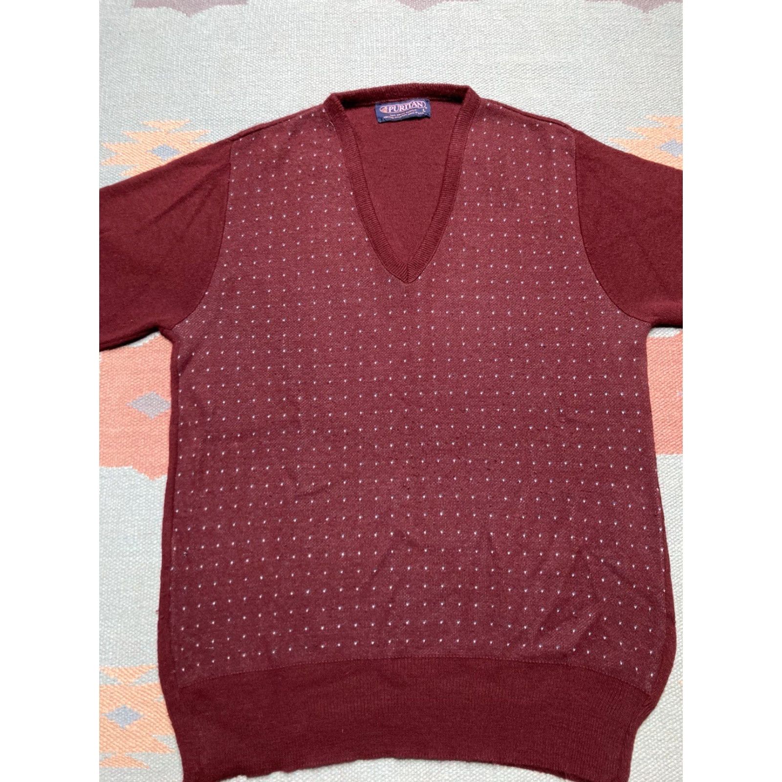 Vintage VINTAGE Puritan cardigan sweater Orlon acrylic burgundy maroon dots large Cardigan Men L Red 1970s Size US L / EU 52-54 / 3 - 2 Thumbnail