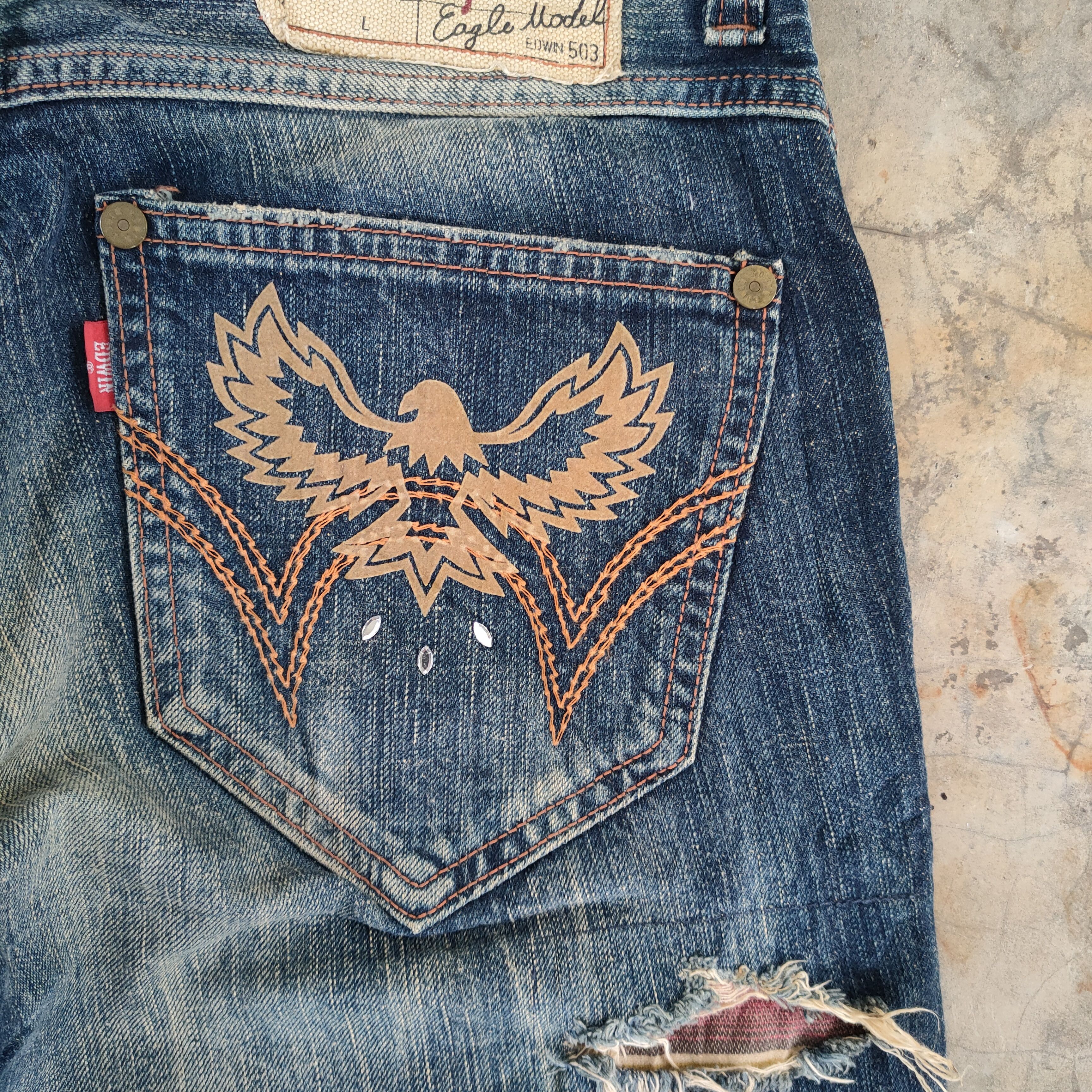 Edwin W32 VINTAGE EDWIN STORM WING FADED RIPPED JEANS PANTS Size US 32 / EU 48 - 14 Thumbnail