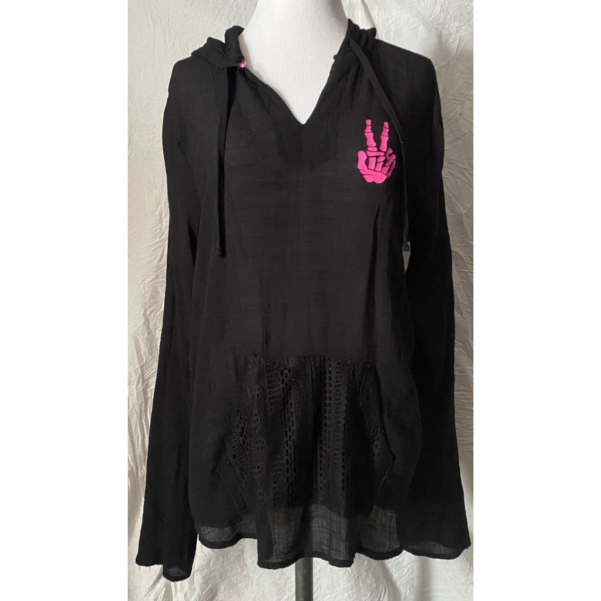 Vintage Retro, Peace Sign Skeleton, Upcycled, Hooded, Cover-Up Tunic Size S / US 4 / IT 40 - 4 Thumbnail
