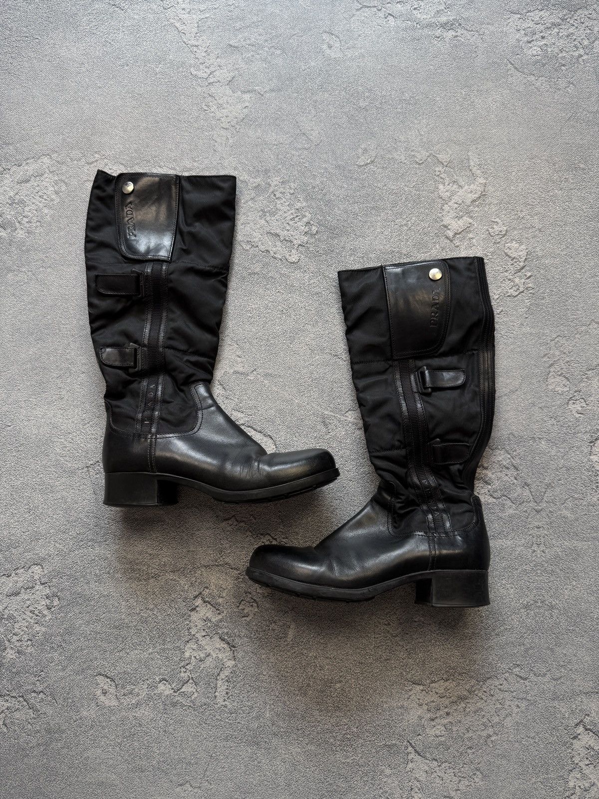 Prada Prada Black Leather Nylon Tall Zip Boots Size 38 Size US 8 / IT 38 - 1 Thumbnail