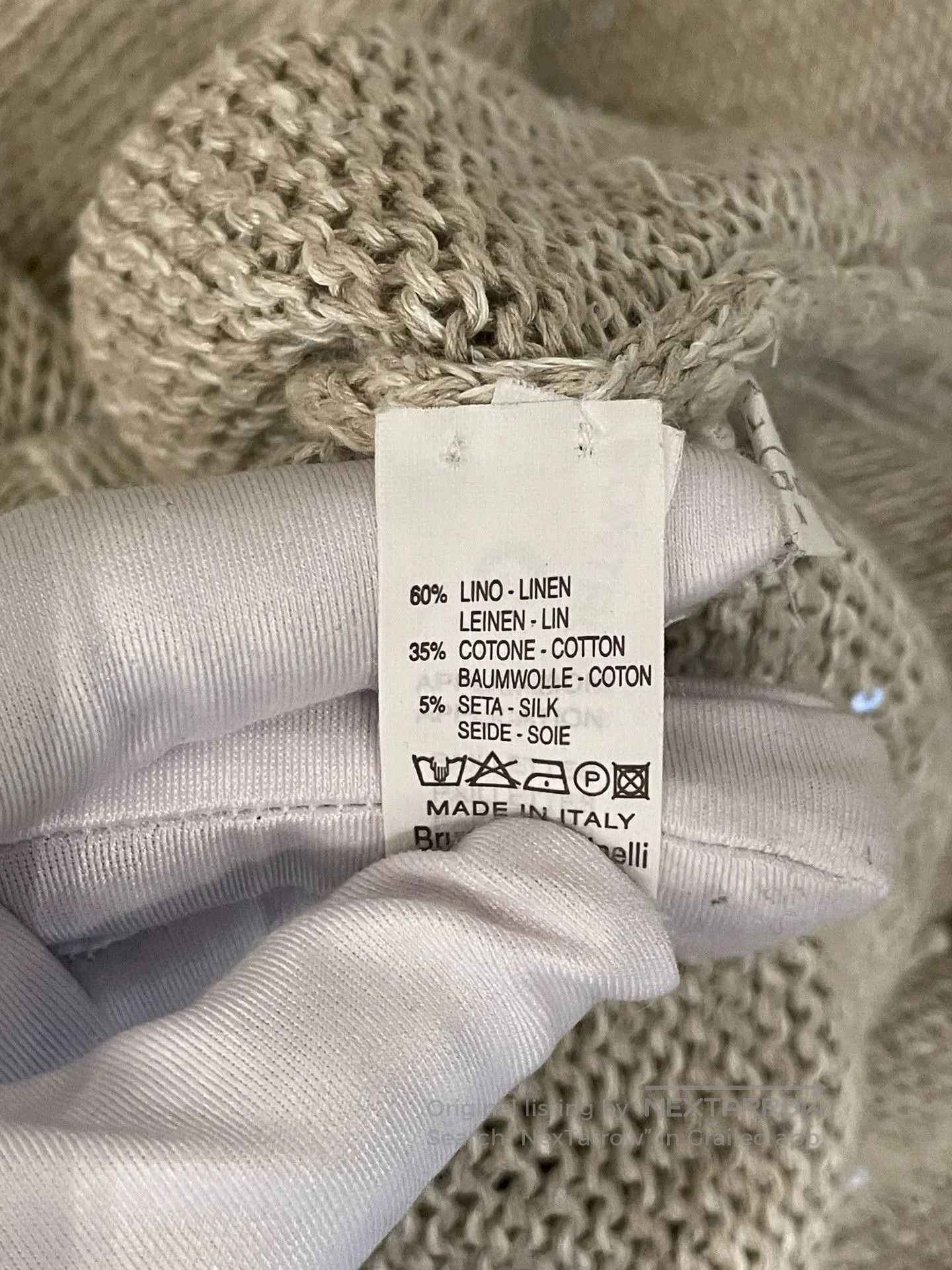 Brunello Cucinelli light khaki sequined linen sweater. Size US M / EU 48-50 / 2 - 5 Thumbnail