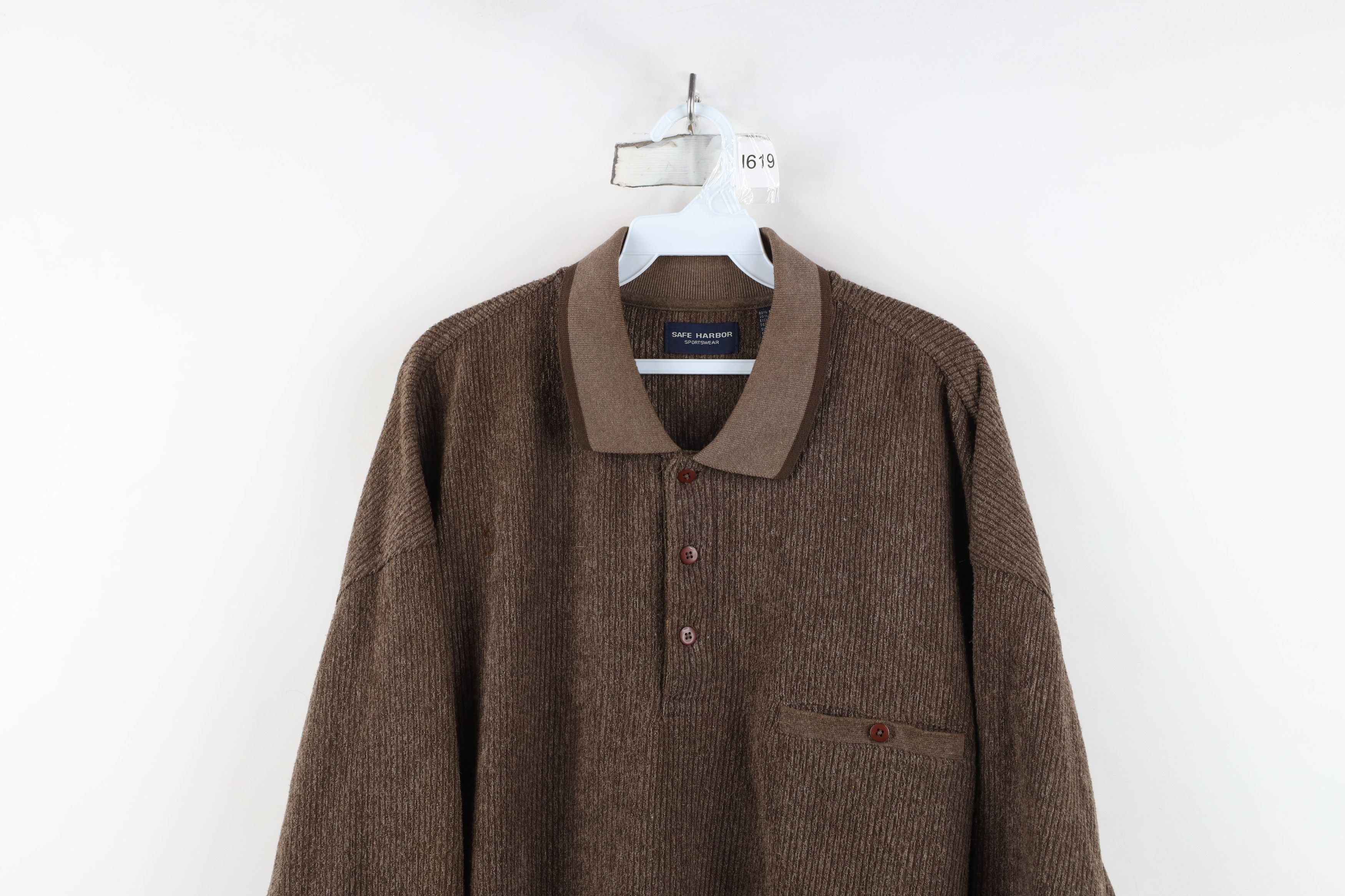 Vintage Vintage 90s Streetwear Ribbed Fleece Collared Sweater Brown Size US XXL / EU 58 / 5 - 2 Thumbnail