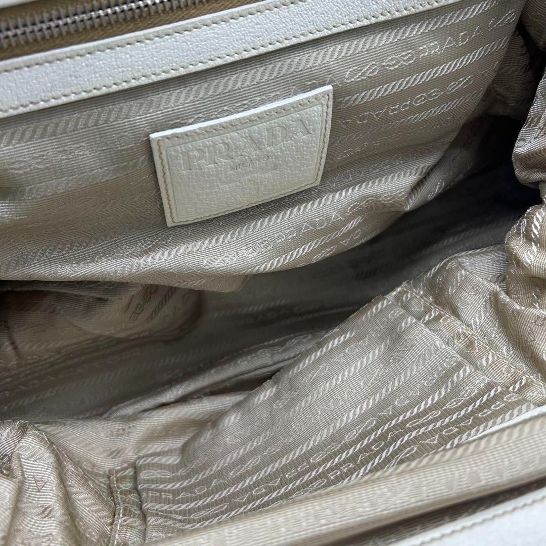 Prada Prada - Canvas Handbag White Triangle Logo Vintage Leather Size ONE SIZE - 9 Thumbnail