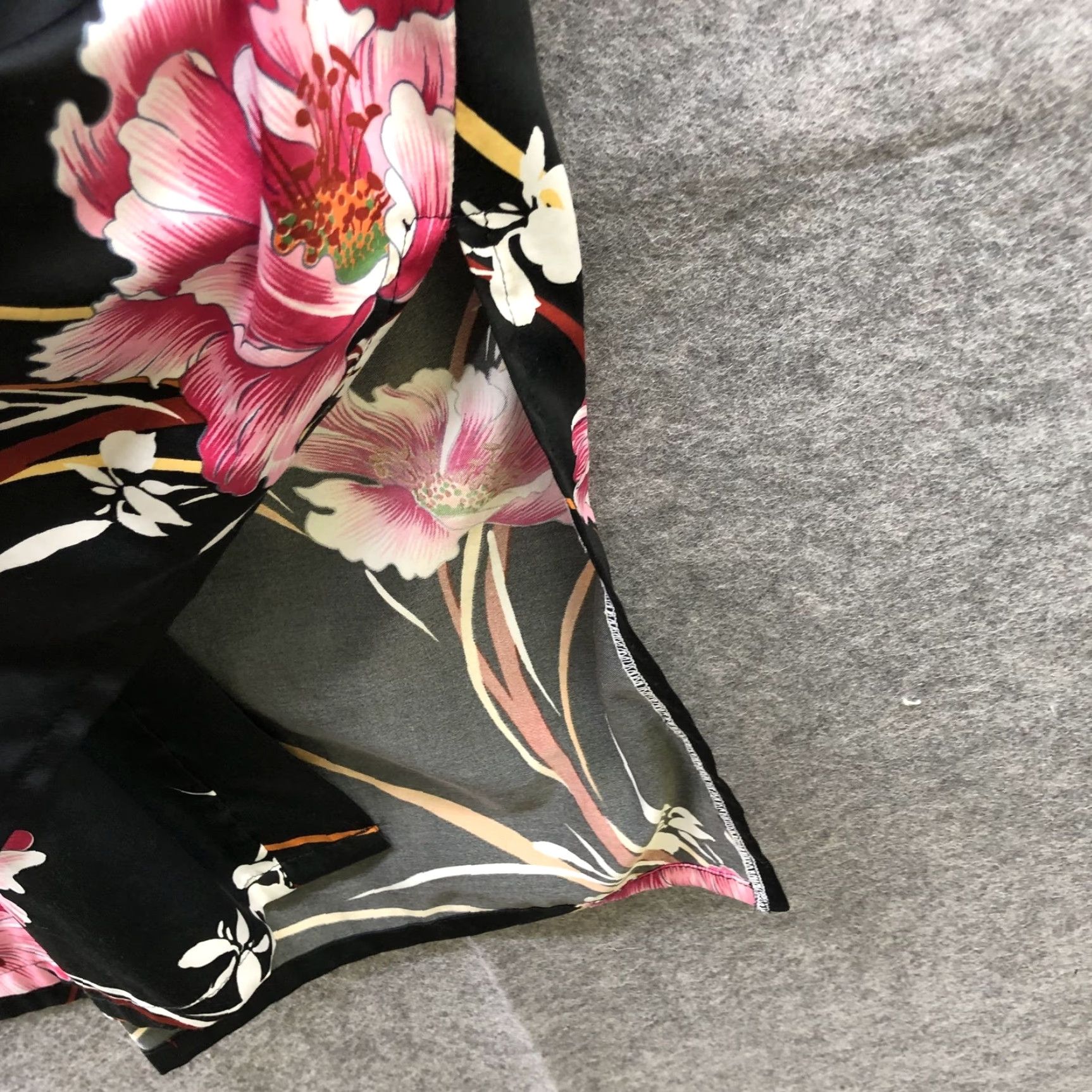 Pinko VINTAGE Kimono Robe One Size Black Pink Floral Hawaiian Tropical Open Front Unisex Size ONE SIZE - 5 Thumbnail