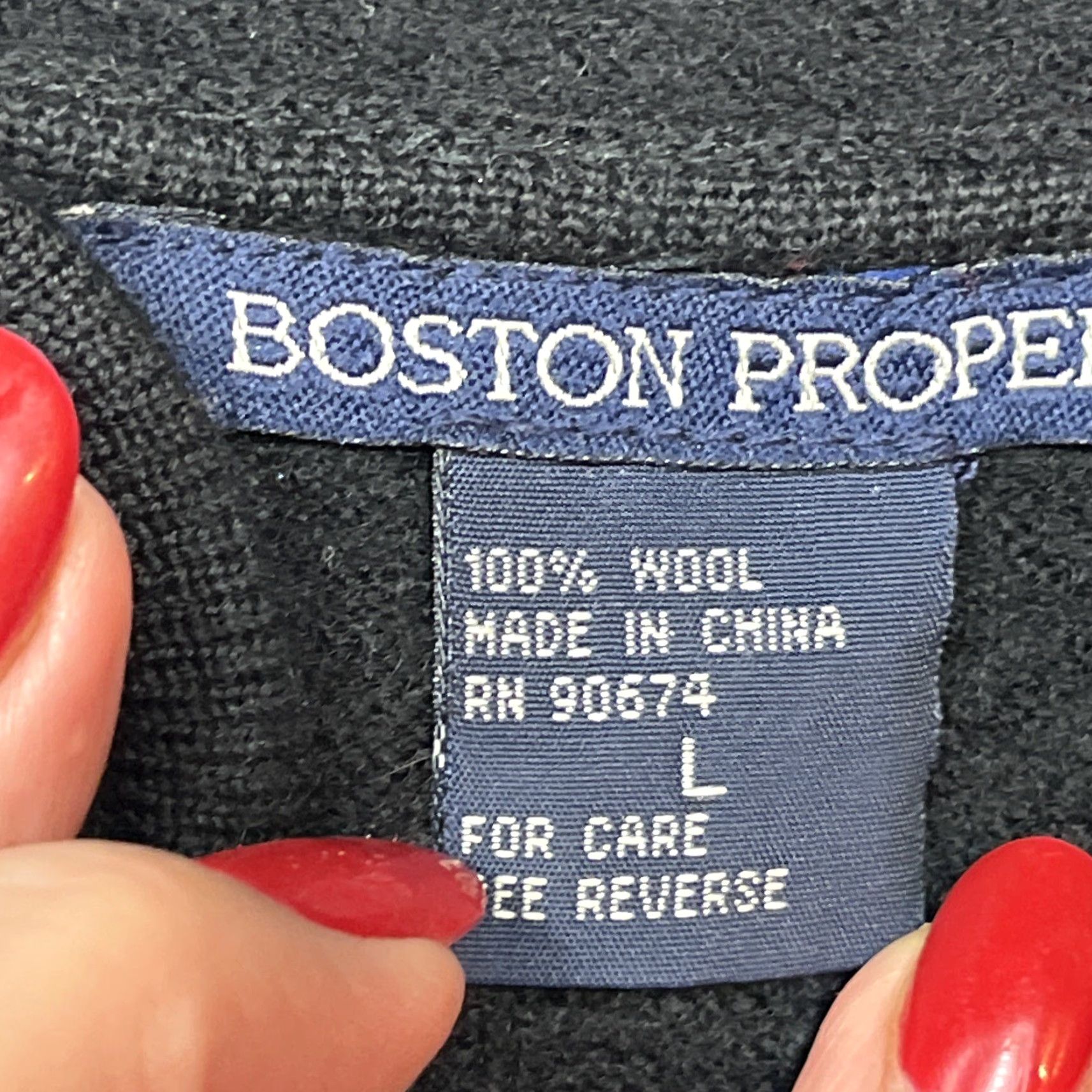 Boston Proper L BLACK Wool PINK ROSES SWEATER Cardigan BUTTON High Collar Jacket Coat Size L / US 10 / IT 46 - 2 Thumbnail