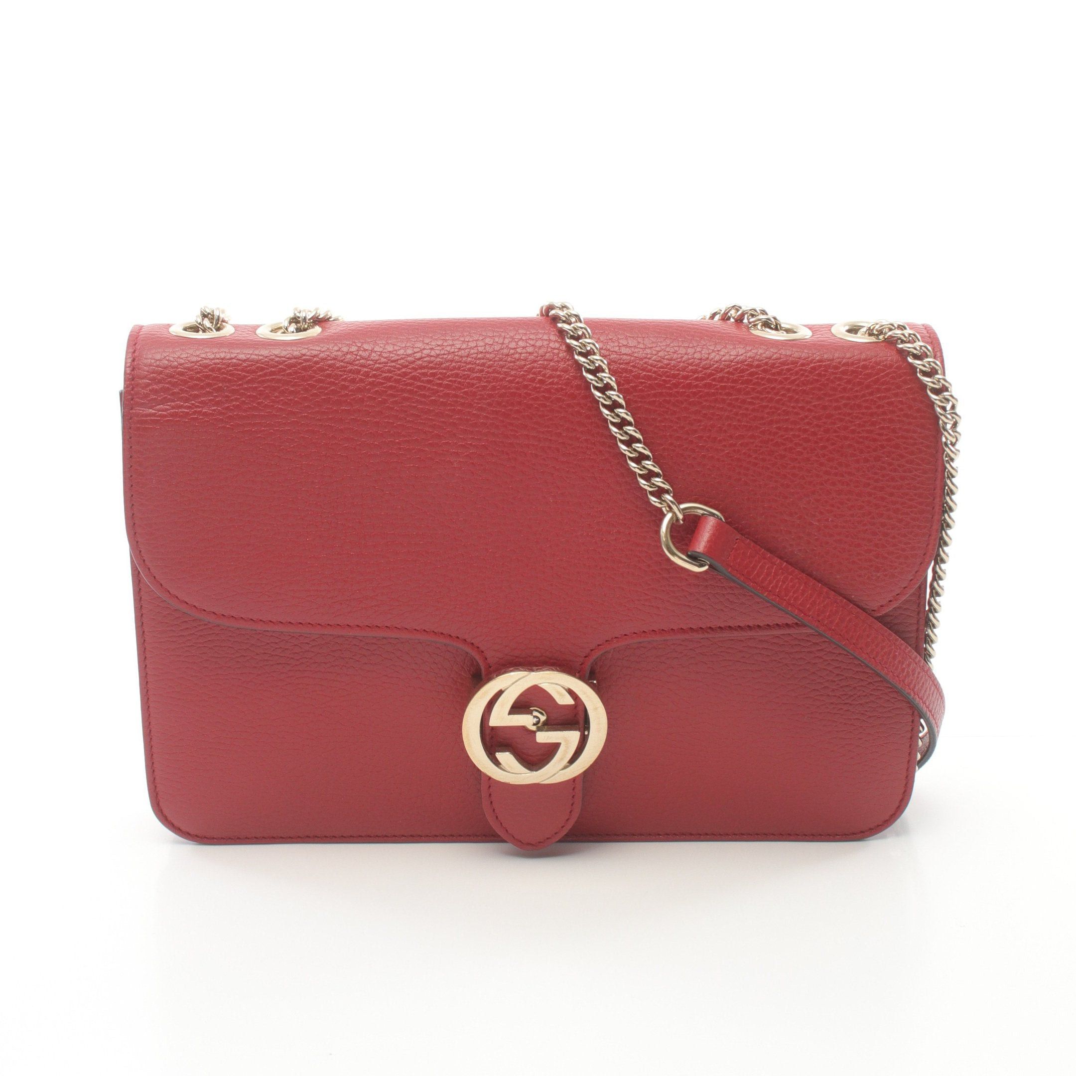 Gucci Interlocking G Chain Shoulder Bag Leather Red