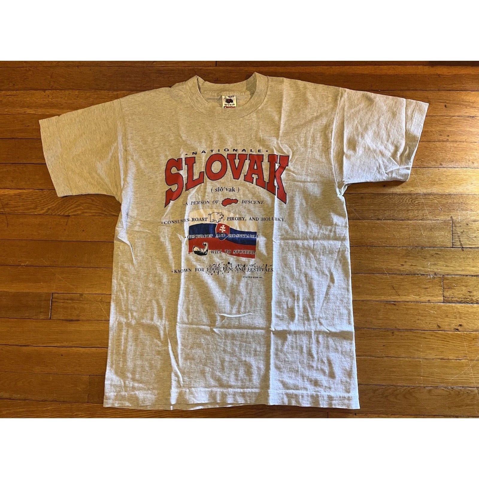Fruit Of The Loom VINTAGE Fruit of the Loom Slovak Shirt Men’s Large Grey 90s T-Shirt Short Sleeve Crew Neck Cotton Jersey Graphic Print Logo 1990s Mens Size US L / EU 52-54 / 3 - 2 Thumbnail