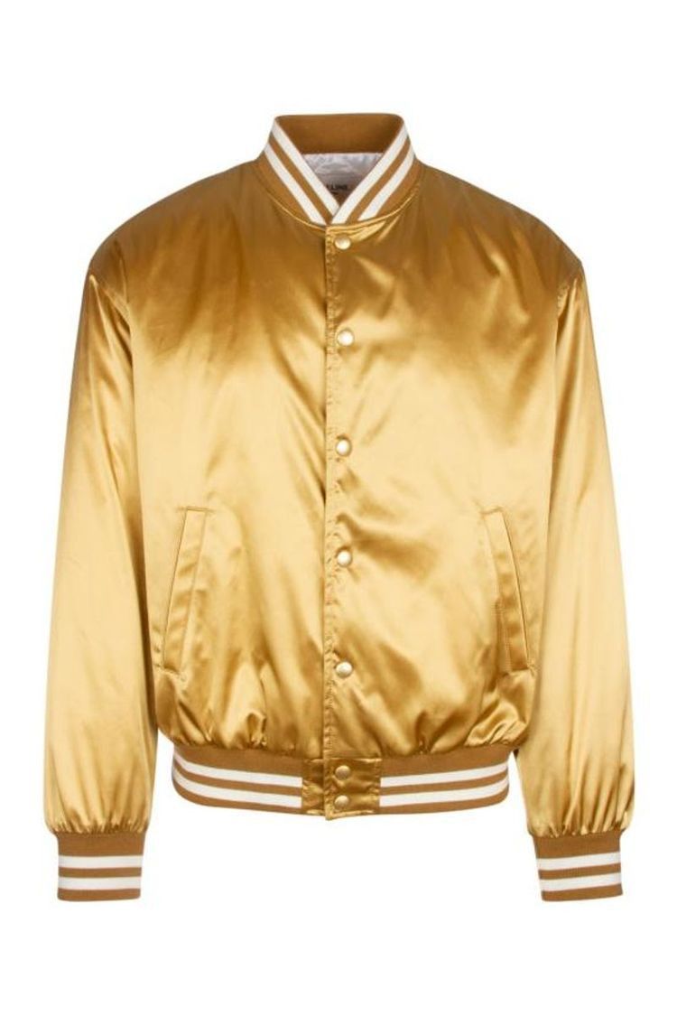 Embroidered Tiger Teddy Jacket In Gold Satin-finish Nylon