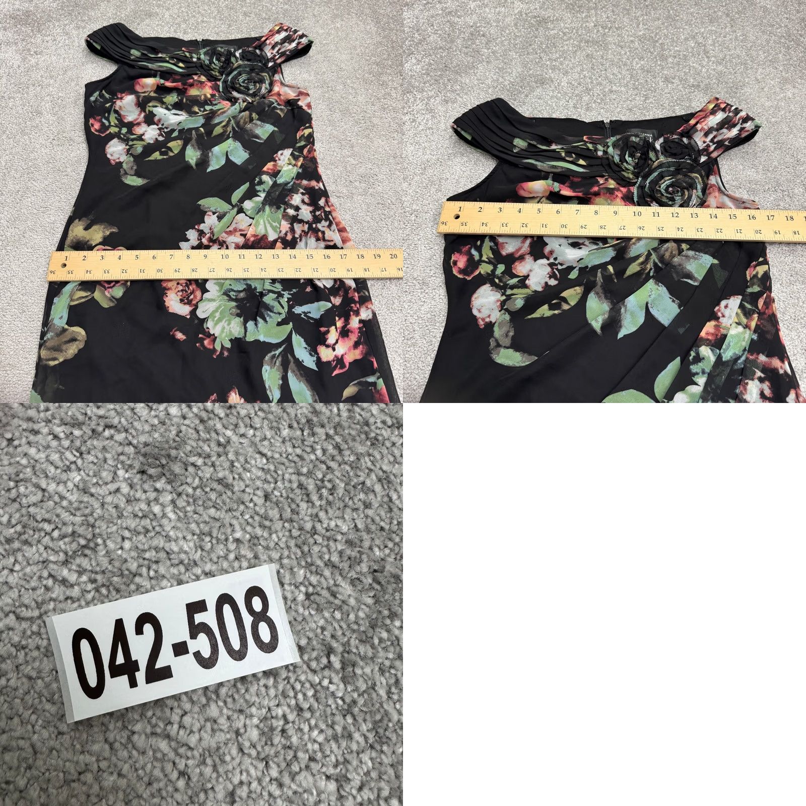 Adrianna Papell Adrianna Papell Black Floral Midi Dress Womens 6 Ruched 3D Flower Pleated Party Size M / US 6-8 / IT 42-44 - 9 Thumbnail
