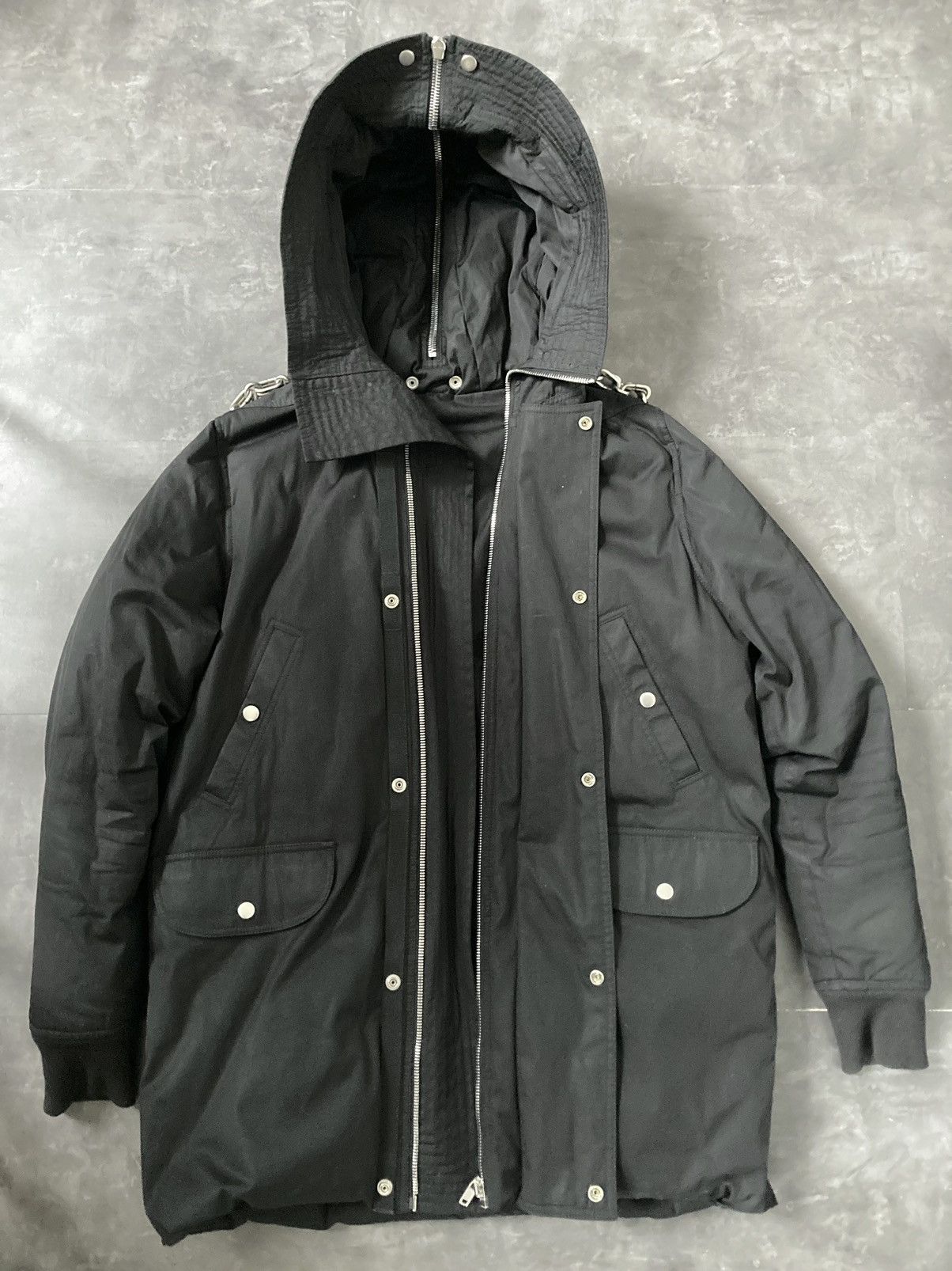 image of Rick Owens F/w 19 Exploder Goose Down Chain Detail Jacket L in Black, Men's (Size Large)