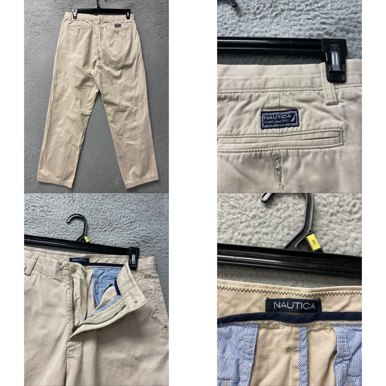 Nautica Nautica Chino Pants Men's 34x32 Beige Cotton /0108 Flat Front Logo Nautical Straight Leg Regular Fit Size US 34 / EU 50 - 8 Thumbnail