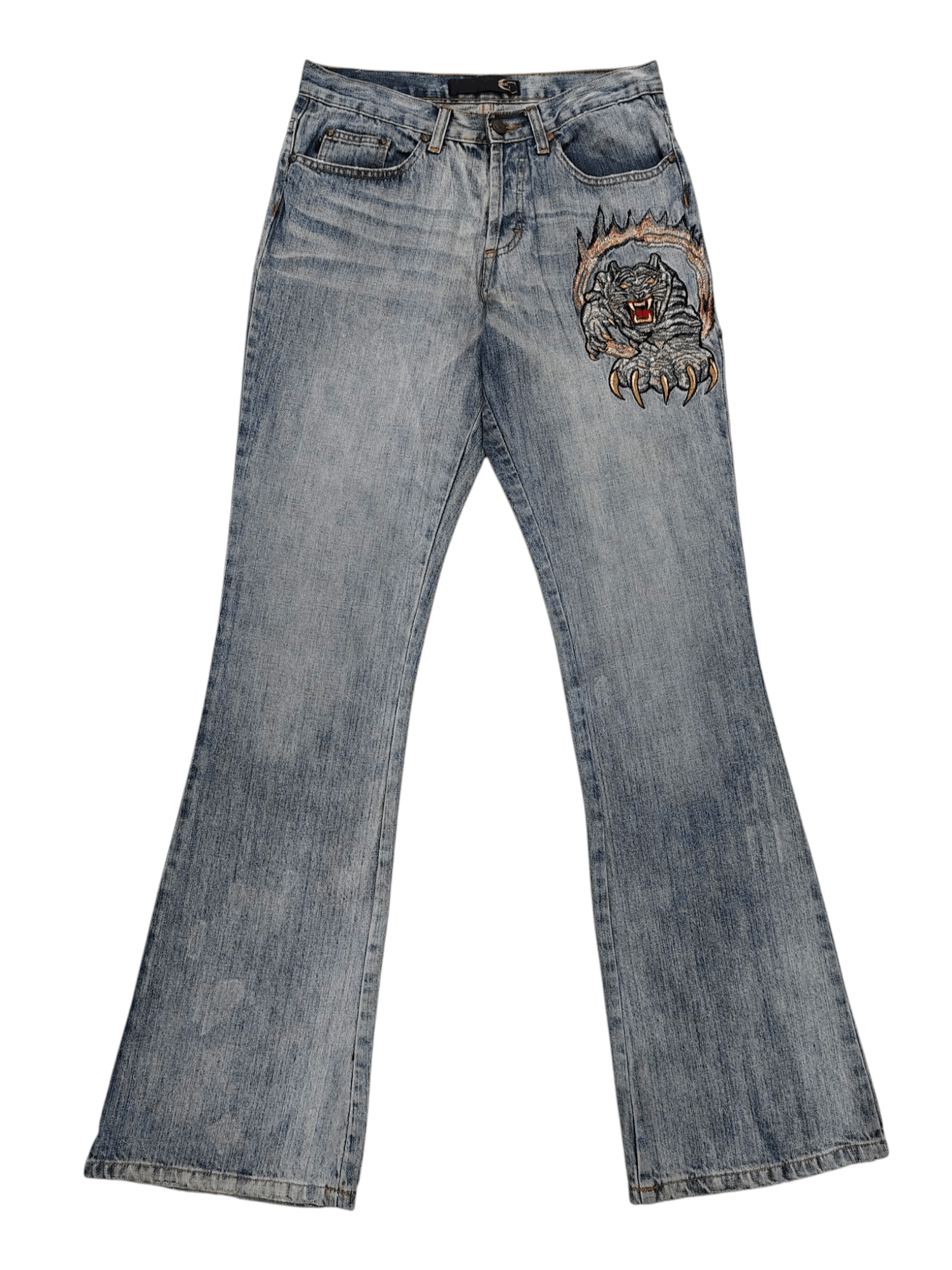 Just Cavalli 90s Just Cavalli❤️‍🔥Tiger Embroidered Y2K Rock Glam Flare Size 29" - 1 Thumbnail